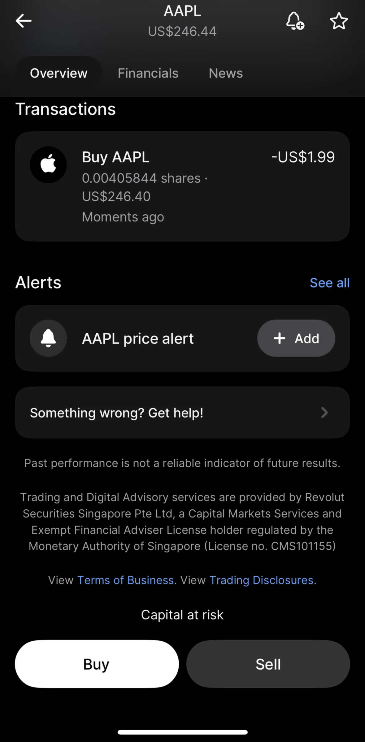 Revolut Screen screen in the Sell stock flow
