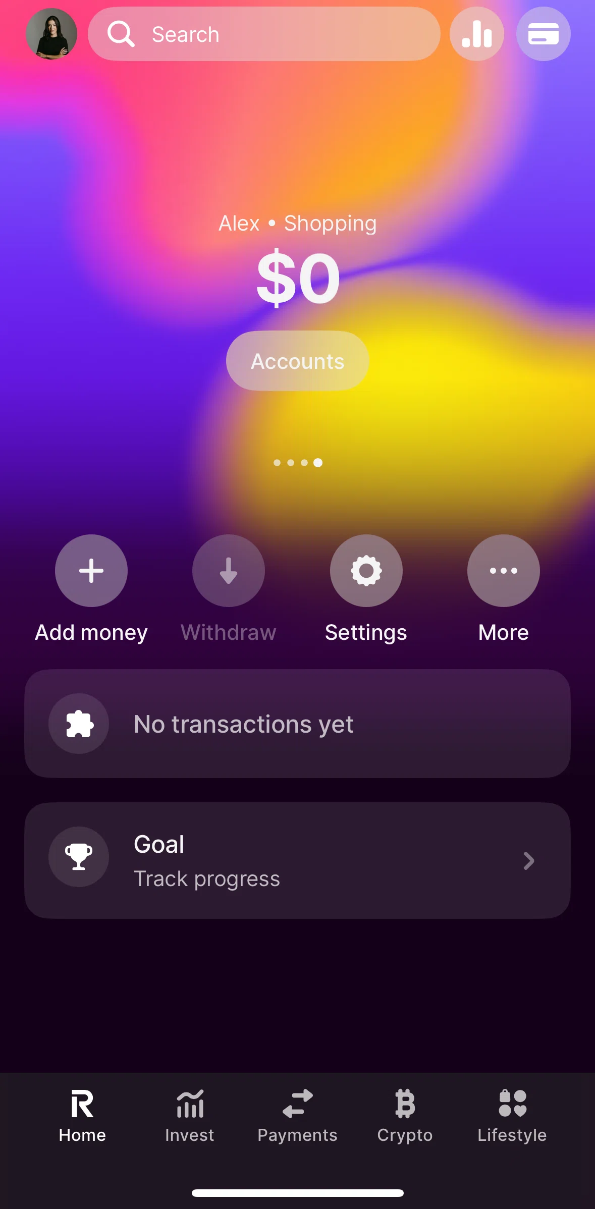 Revolut Screen screen in the Setting a goal flow