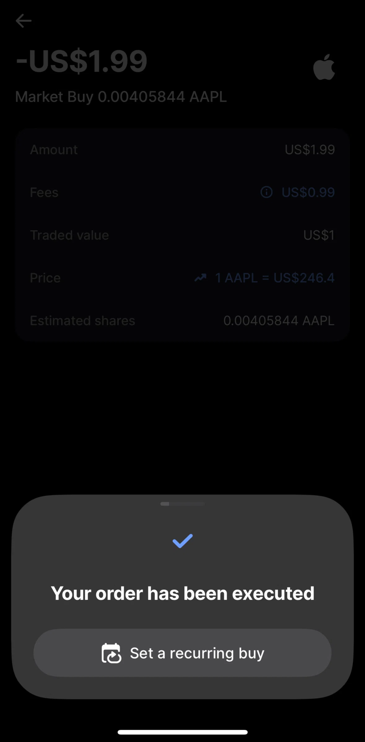 Revolut Screen screen in the Setting a recurring buy flow