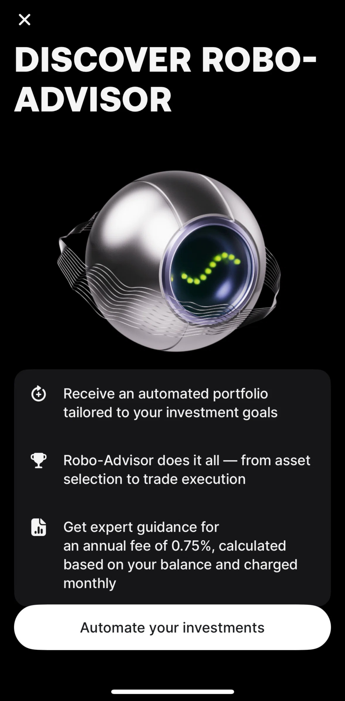 Revolut Screen screen in the Setting up robo-advisor flow