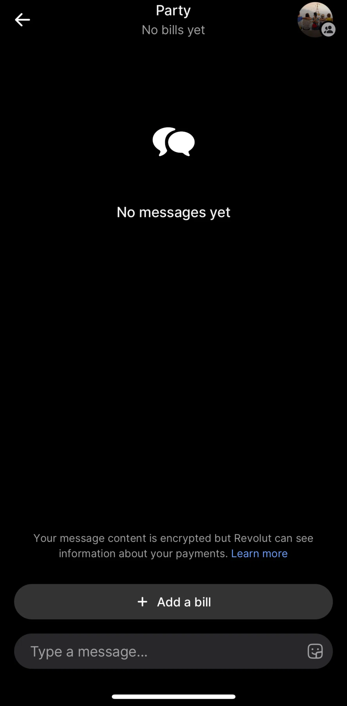 Revolut Screen screen in the Splitting a bill flow