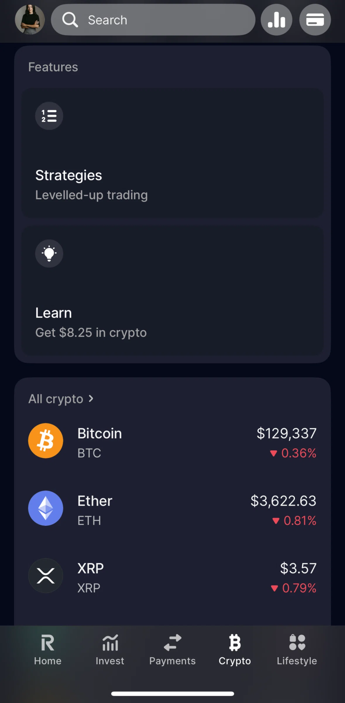 Revolut Screen screen in the Strategies flow