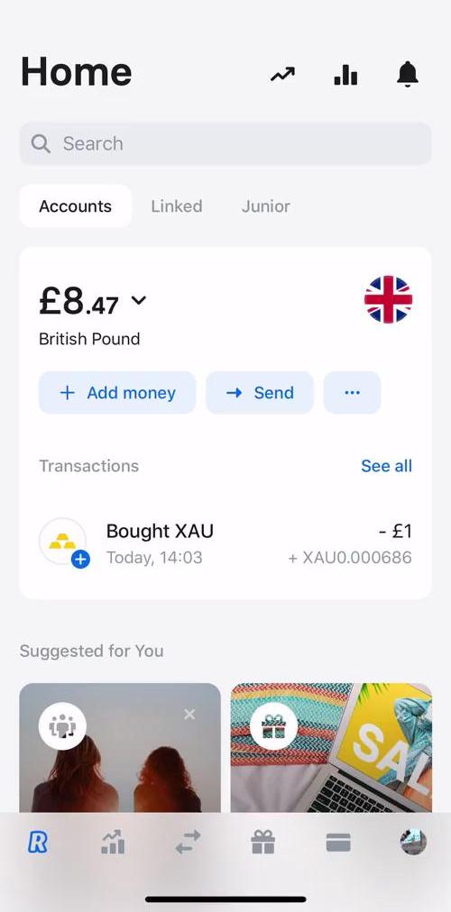 Revolut Home screen in the Support flow