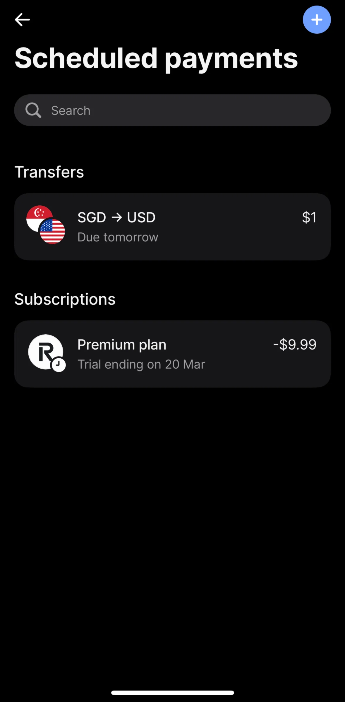Revolut Screen screen in the Transfer detail flow