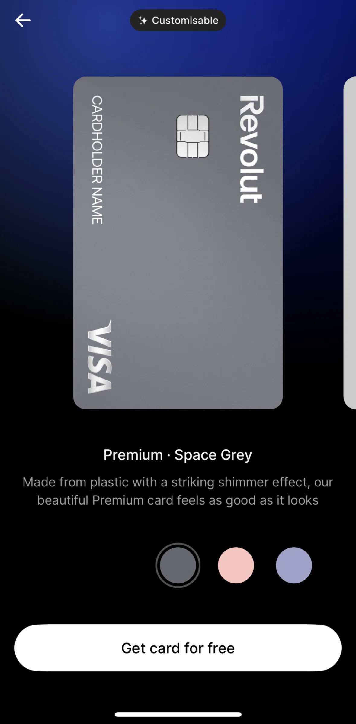 Revolut Screen screen in the Upgrade to Metal flow