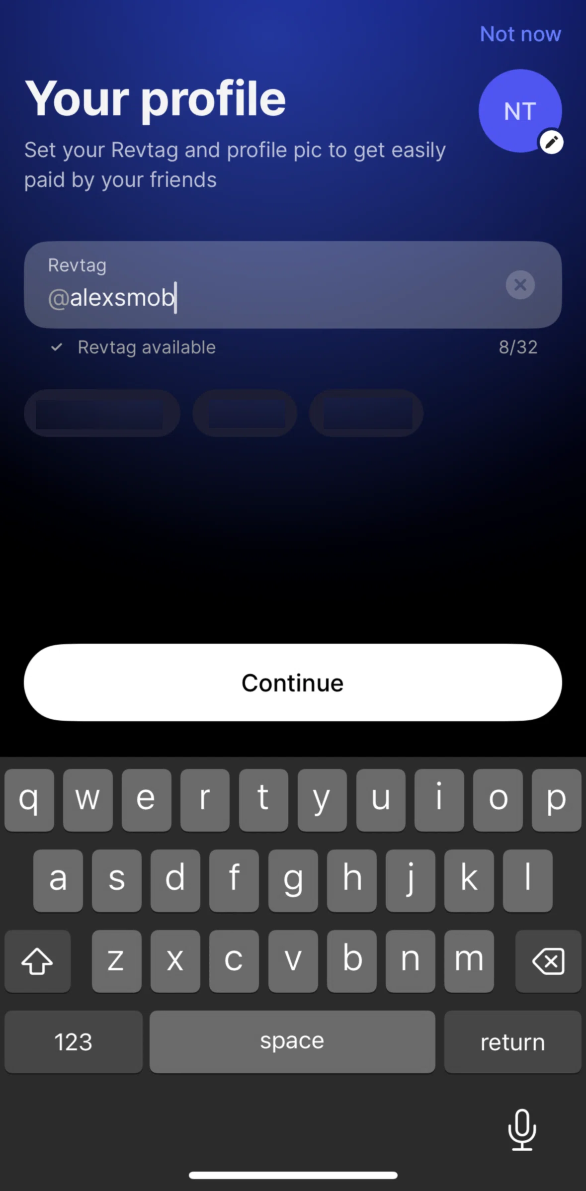 Revolut Screen screen in the Uploading a profile picture flow
