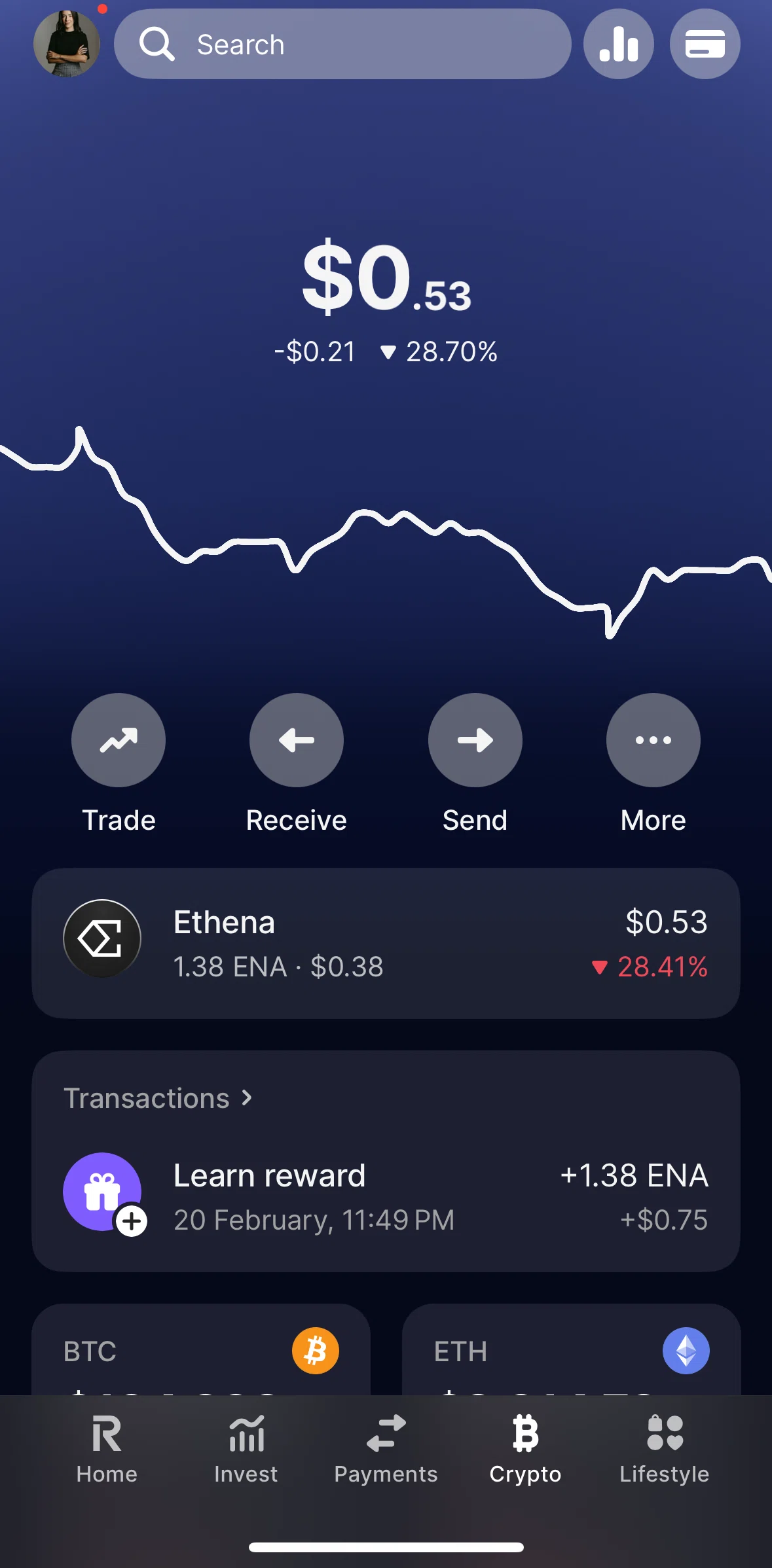 Revolut Screen screen in the View crypto portfolio flow