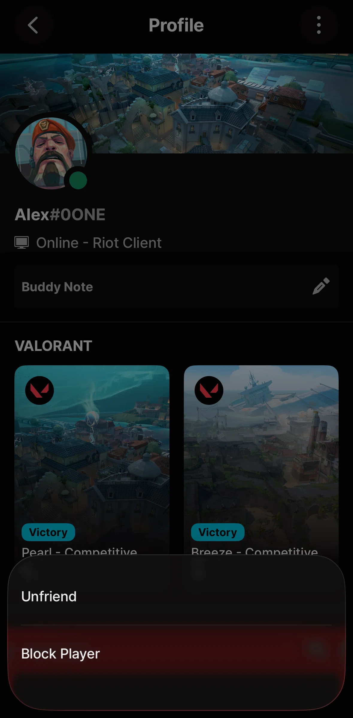 Riot Mobile Screen screen in the Blocking a player flow