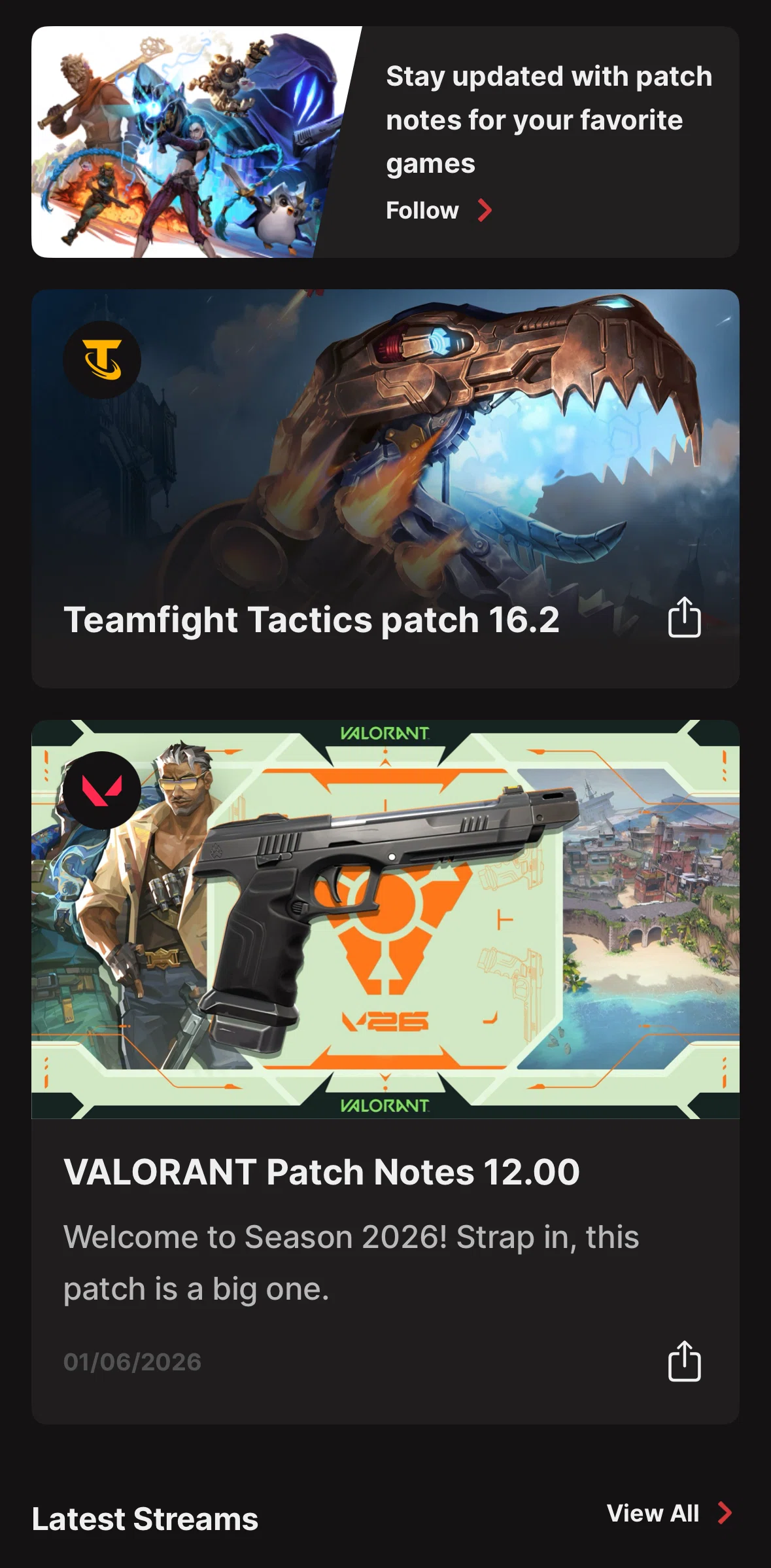 Riot Mobile Screen screen in the Following patch notes flow