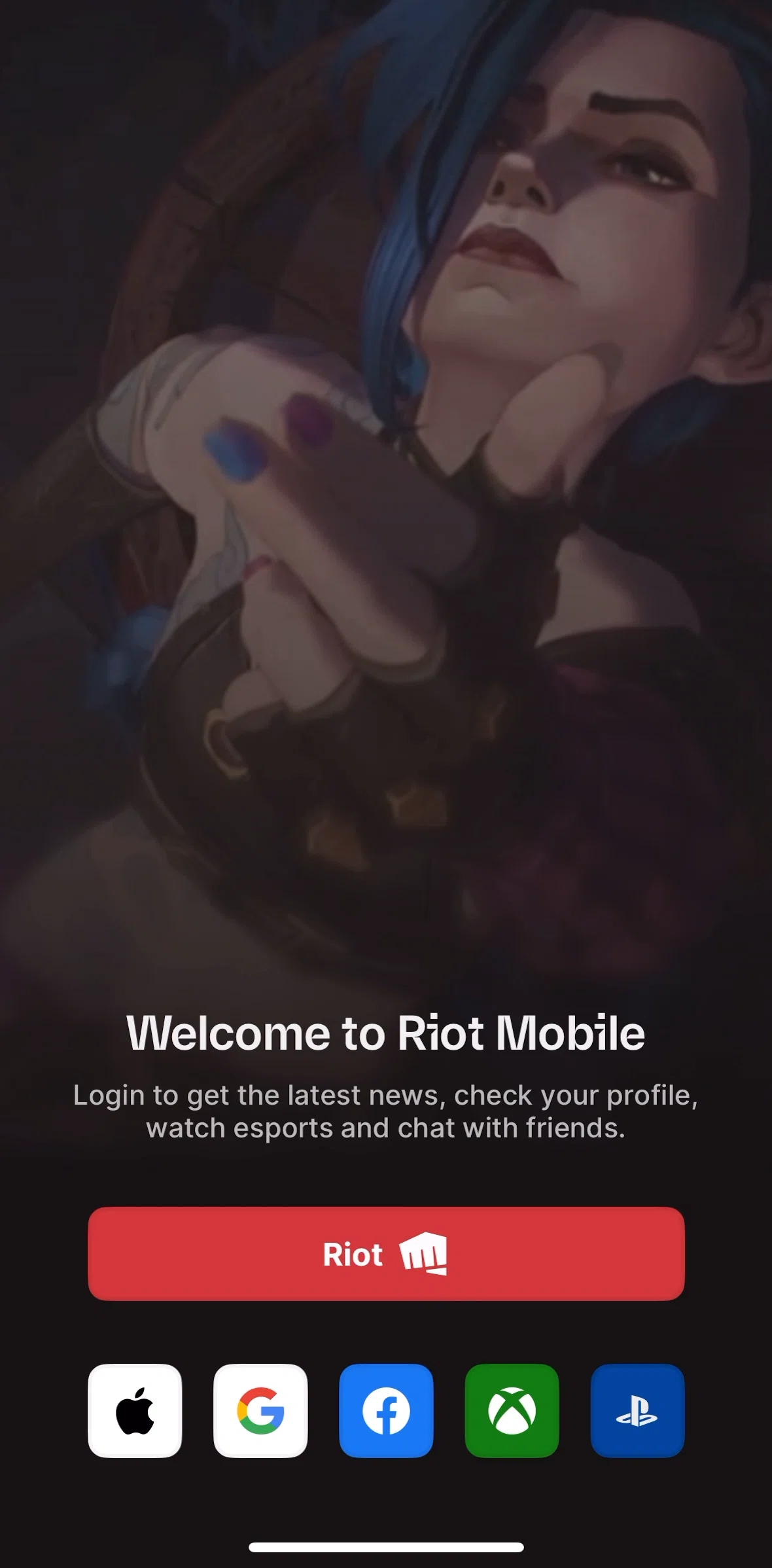 Riot Mobile Screen screen in the Logging in flow