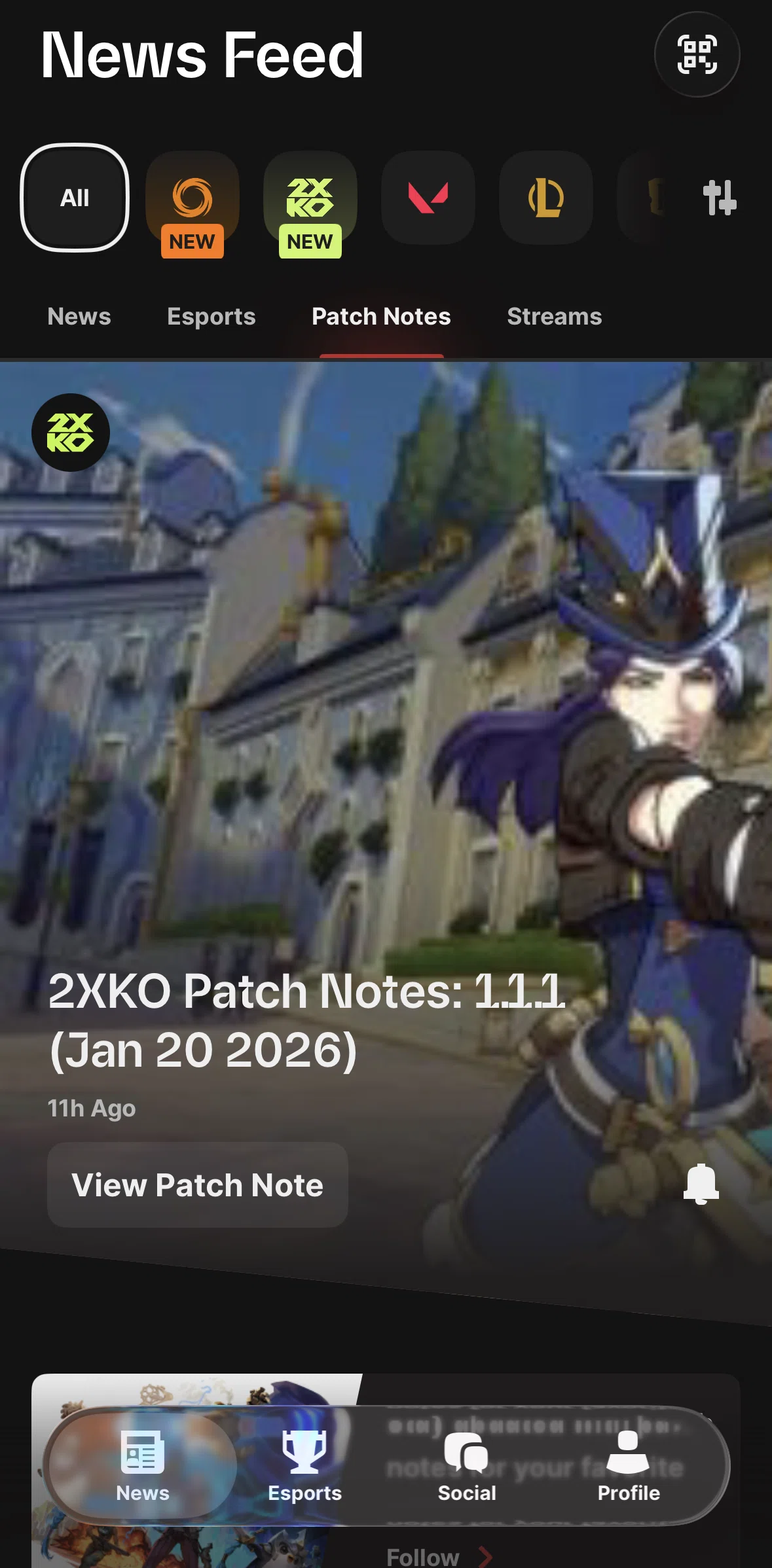 Riot Mobile Screen screen in the Patch notes flow