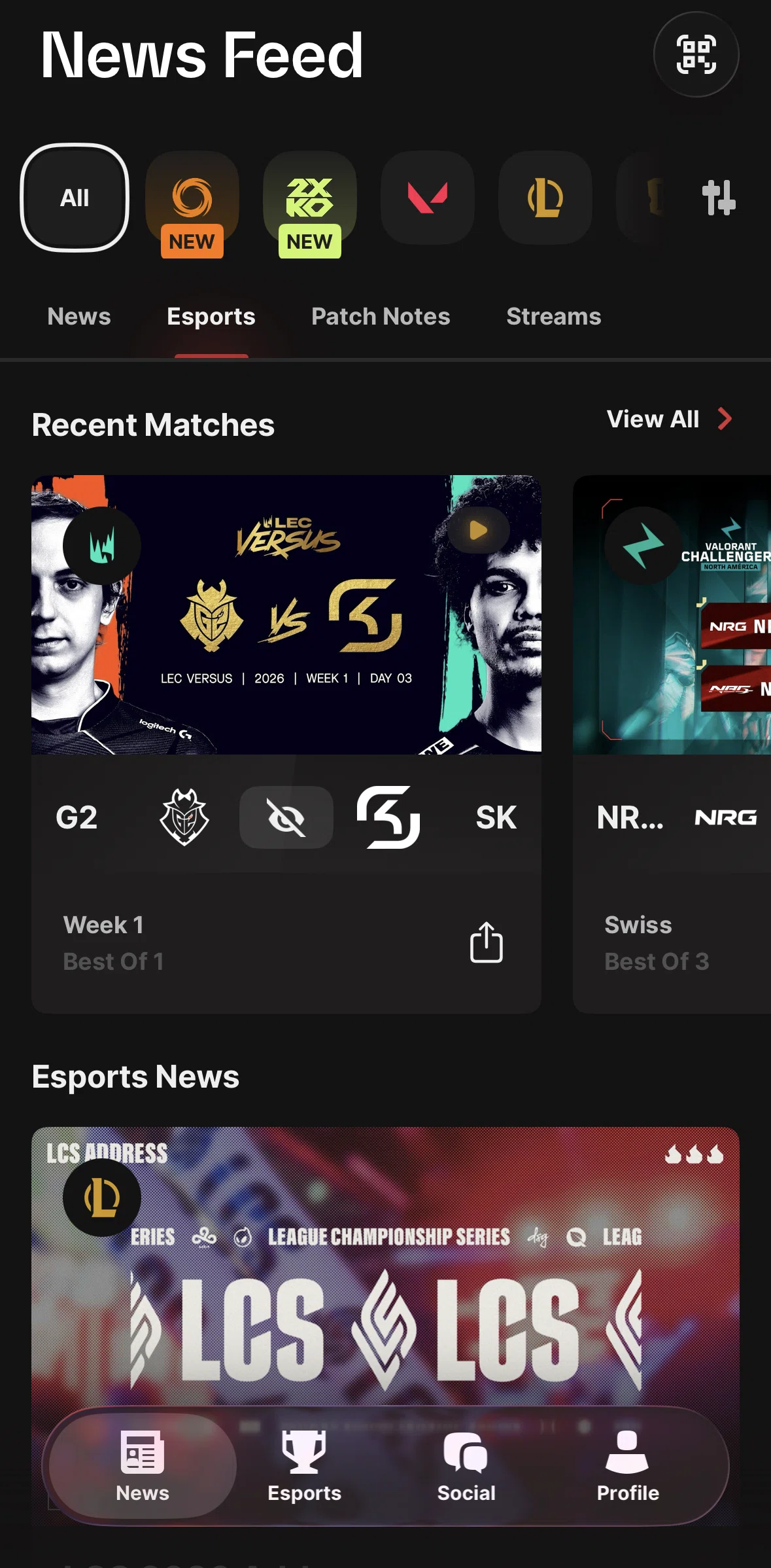 Riot Mobile Screen screen in the Recent matches flow