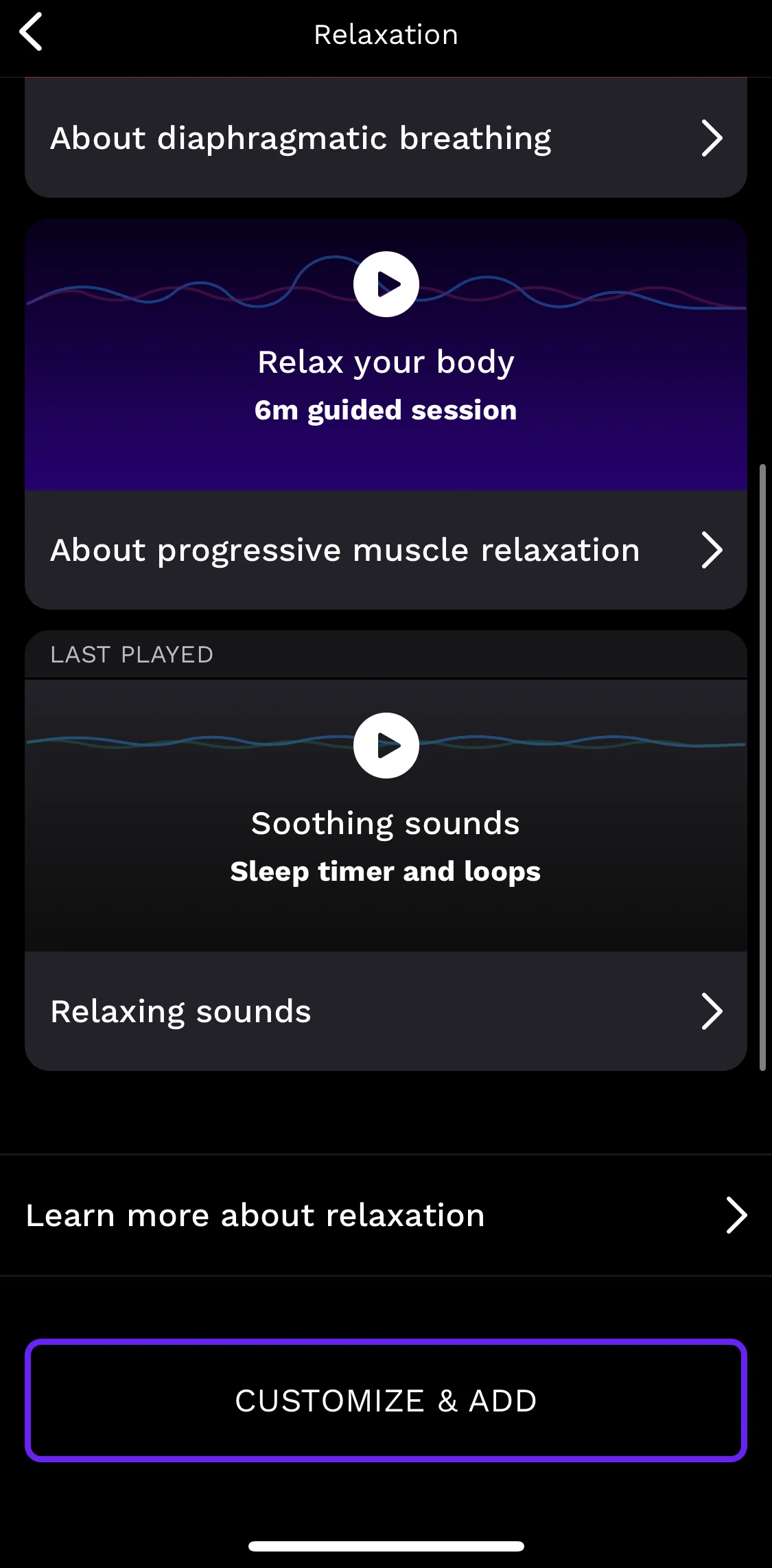 Rise Screen screen in the Customizing and adding a relaxation session flow