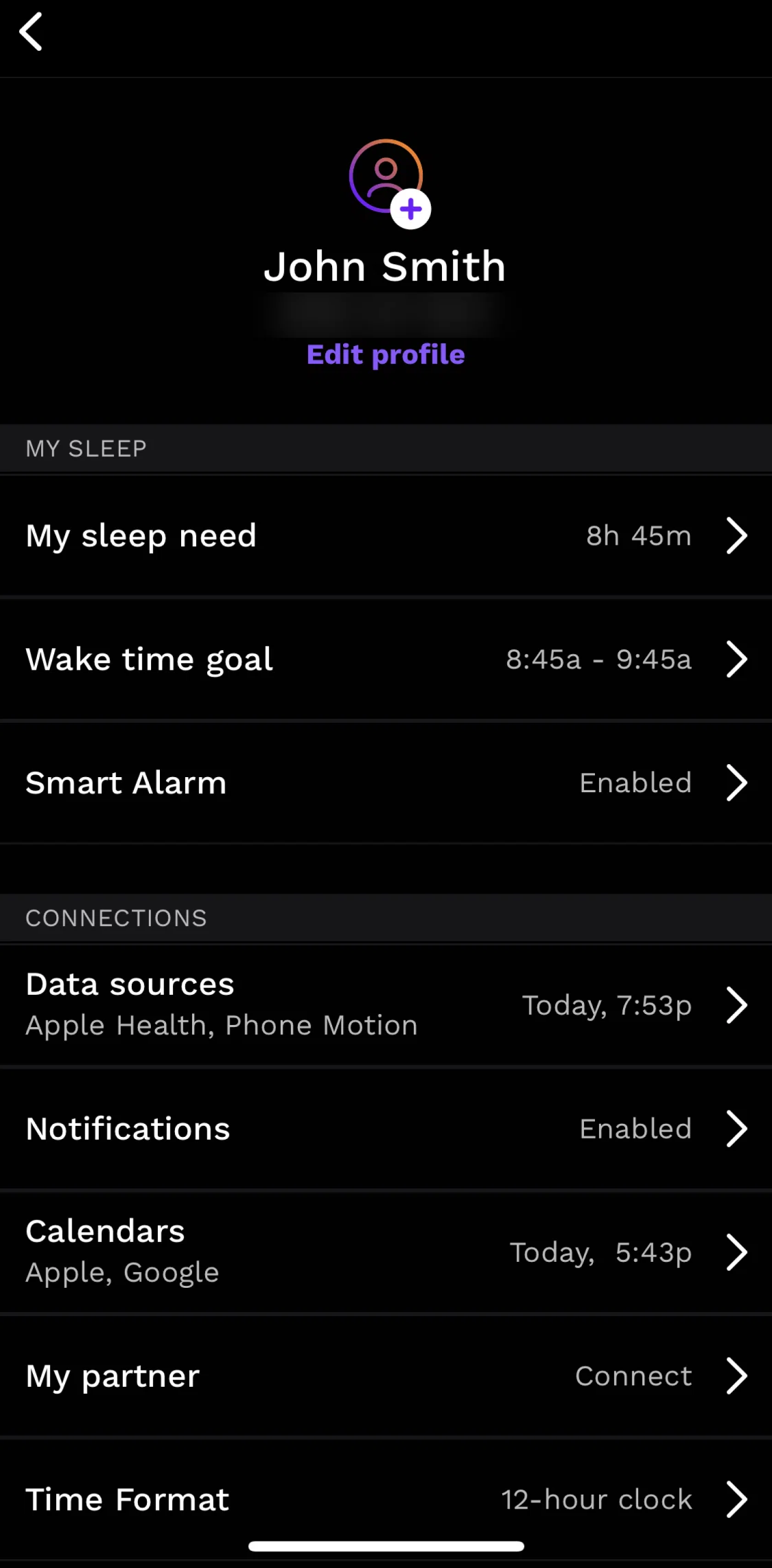 Rise Screen screen in the Editing profile flow