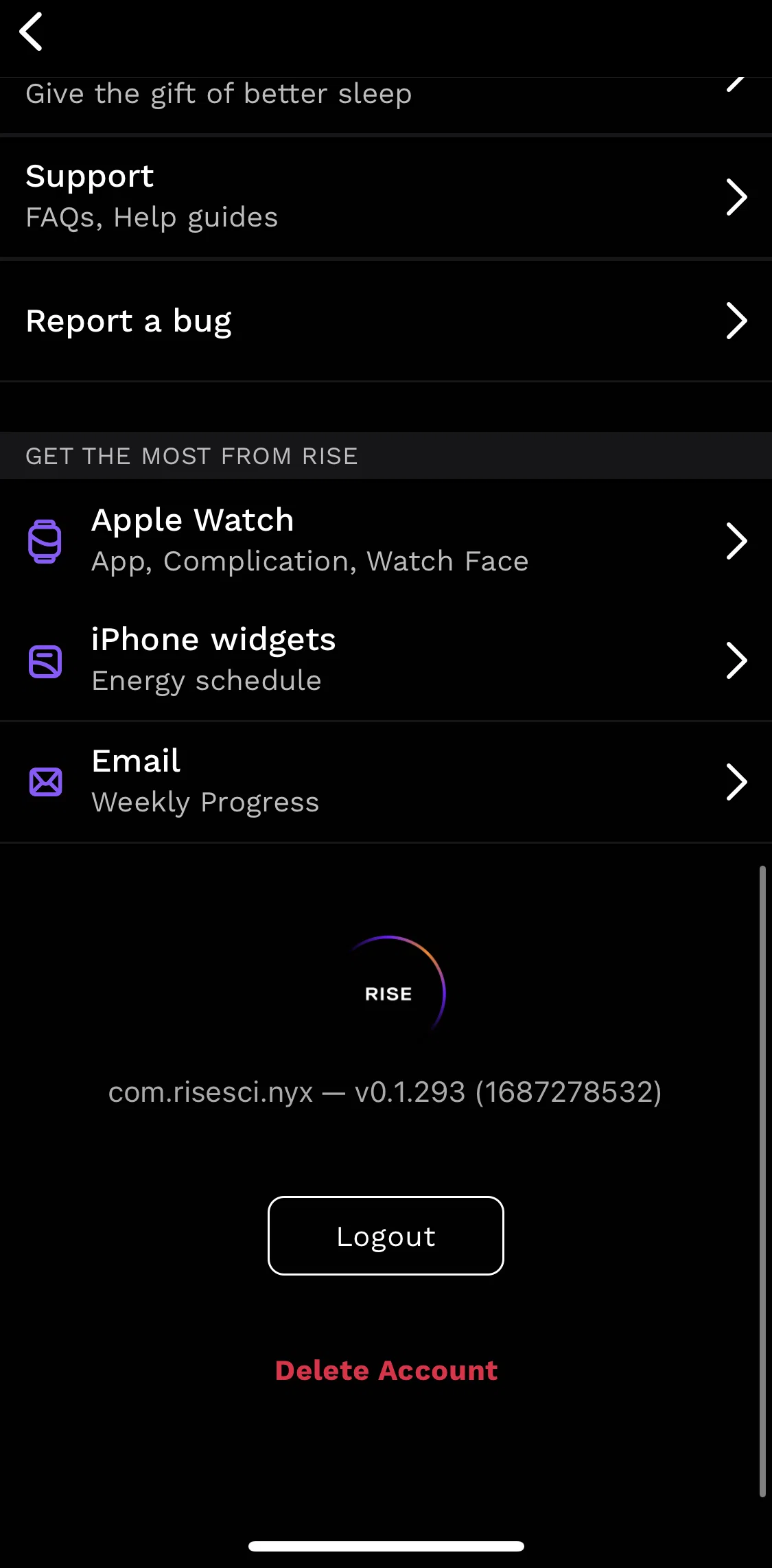 Rise Screen screen in the Logging out flow