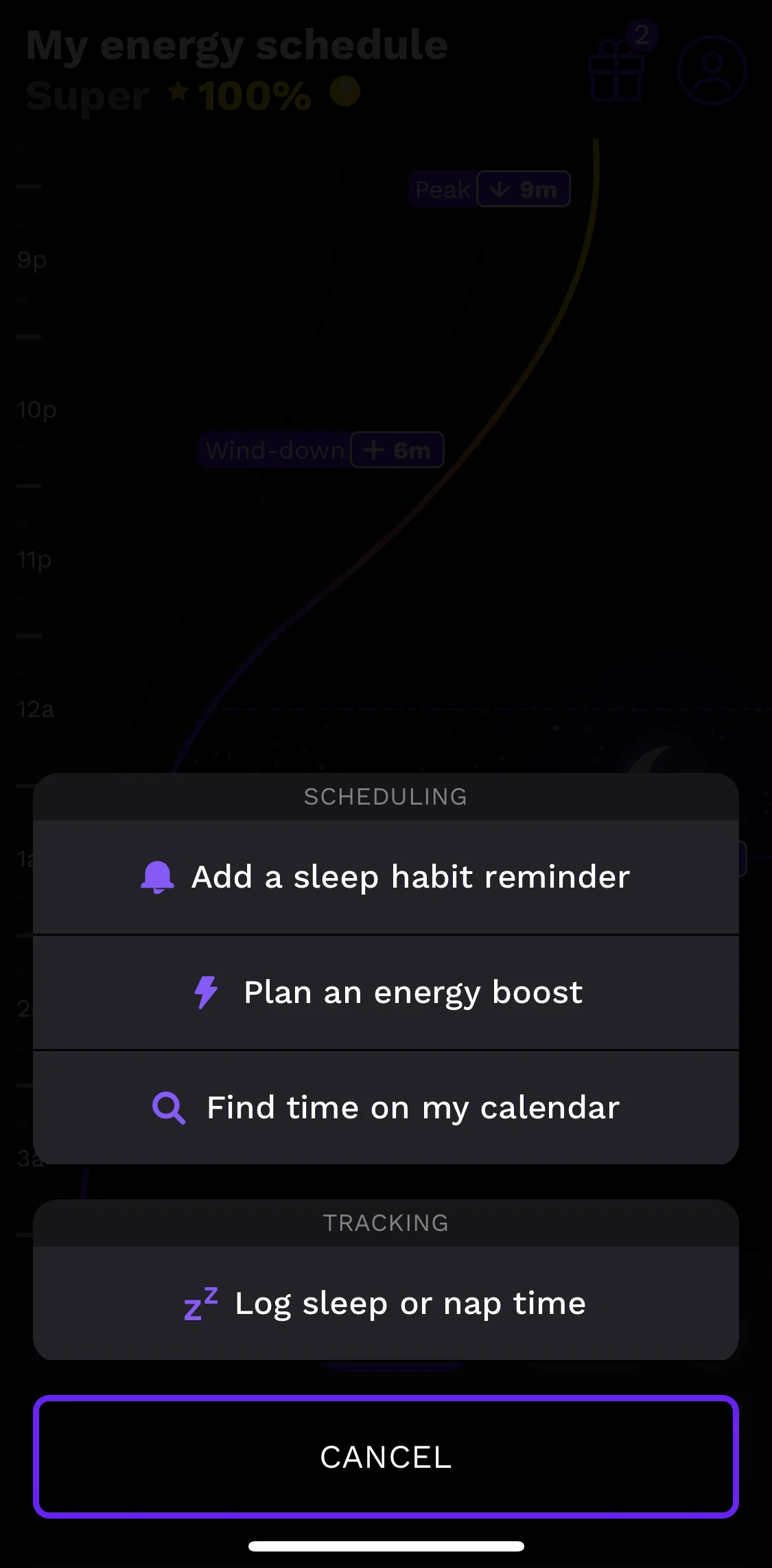 Rise Screen screen in the Planning an energy boost flow