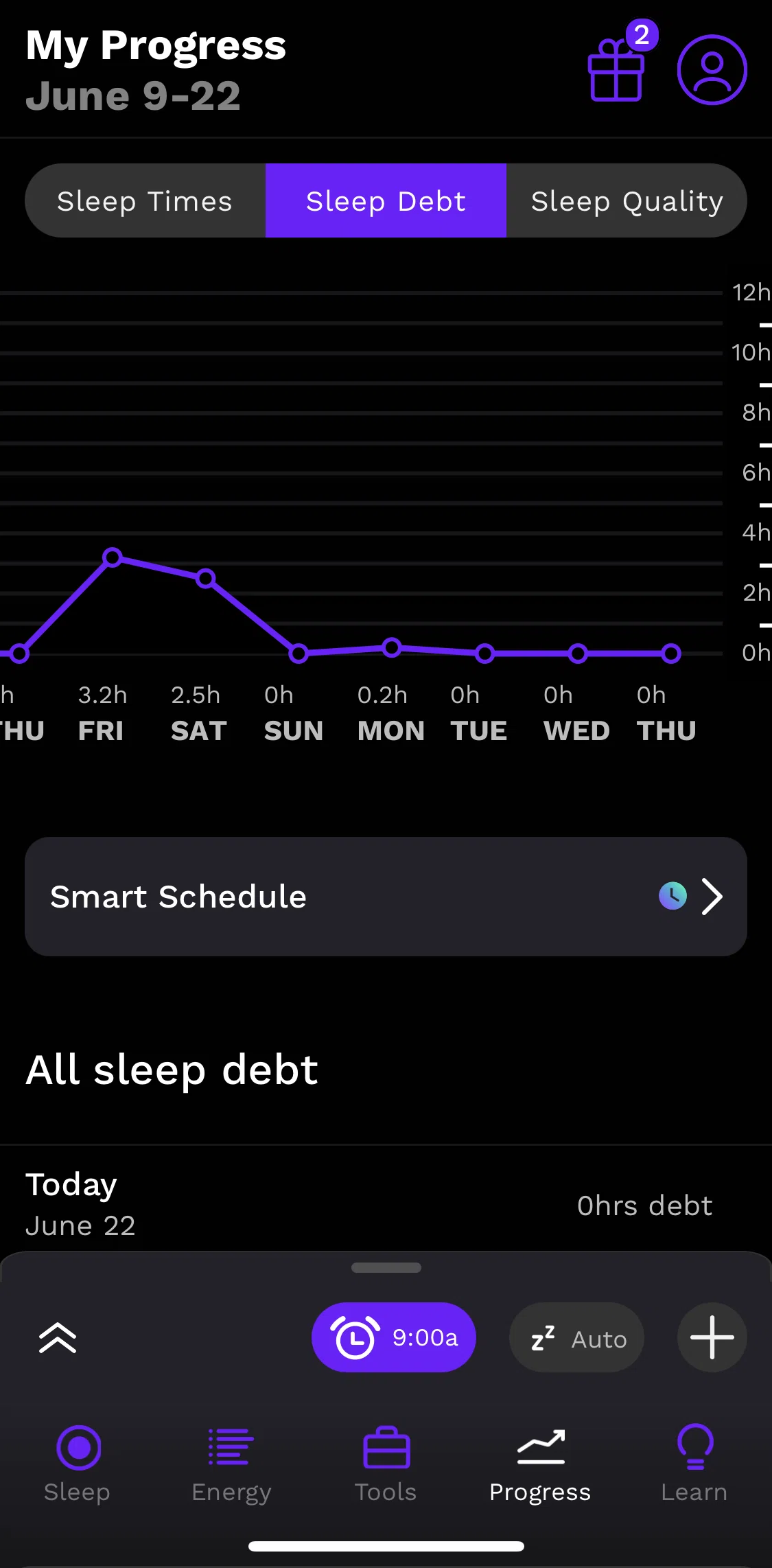 Rise Screen screen in the Sleep debt flow