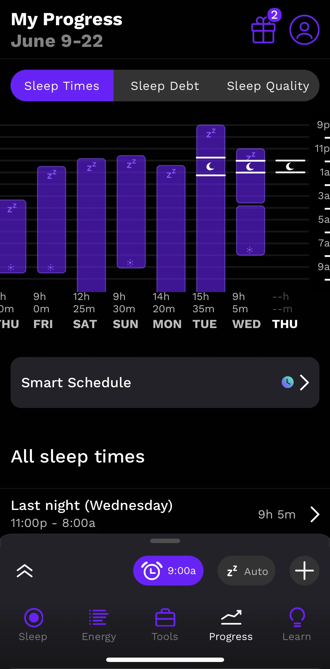 Rise Screen screen in the Sleep times flow
