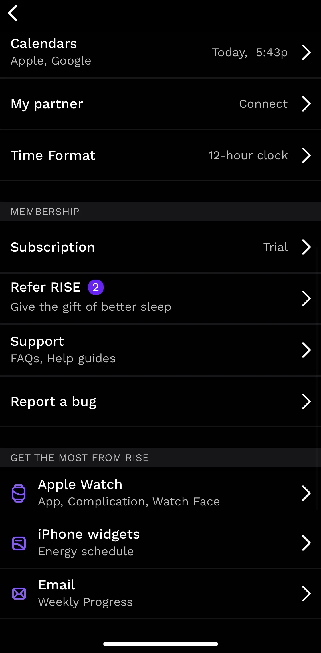 Rise Screen screen in the Support flow