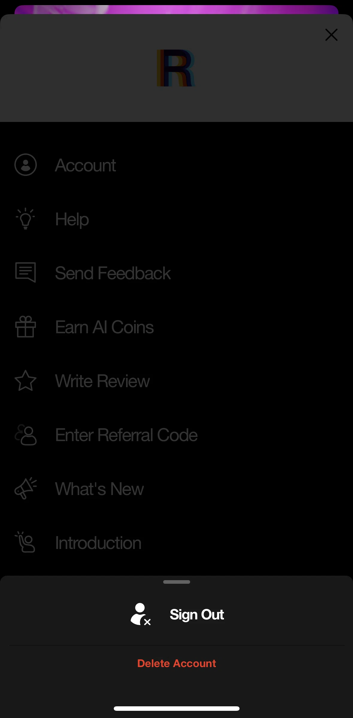 Riveo Screen screen in the Logging out flow