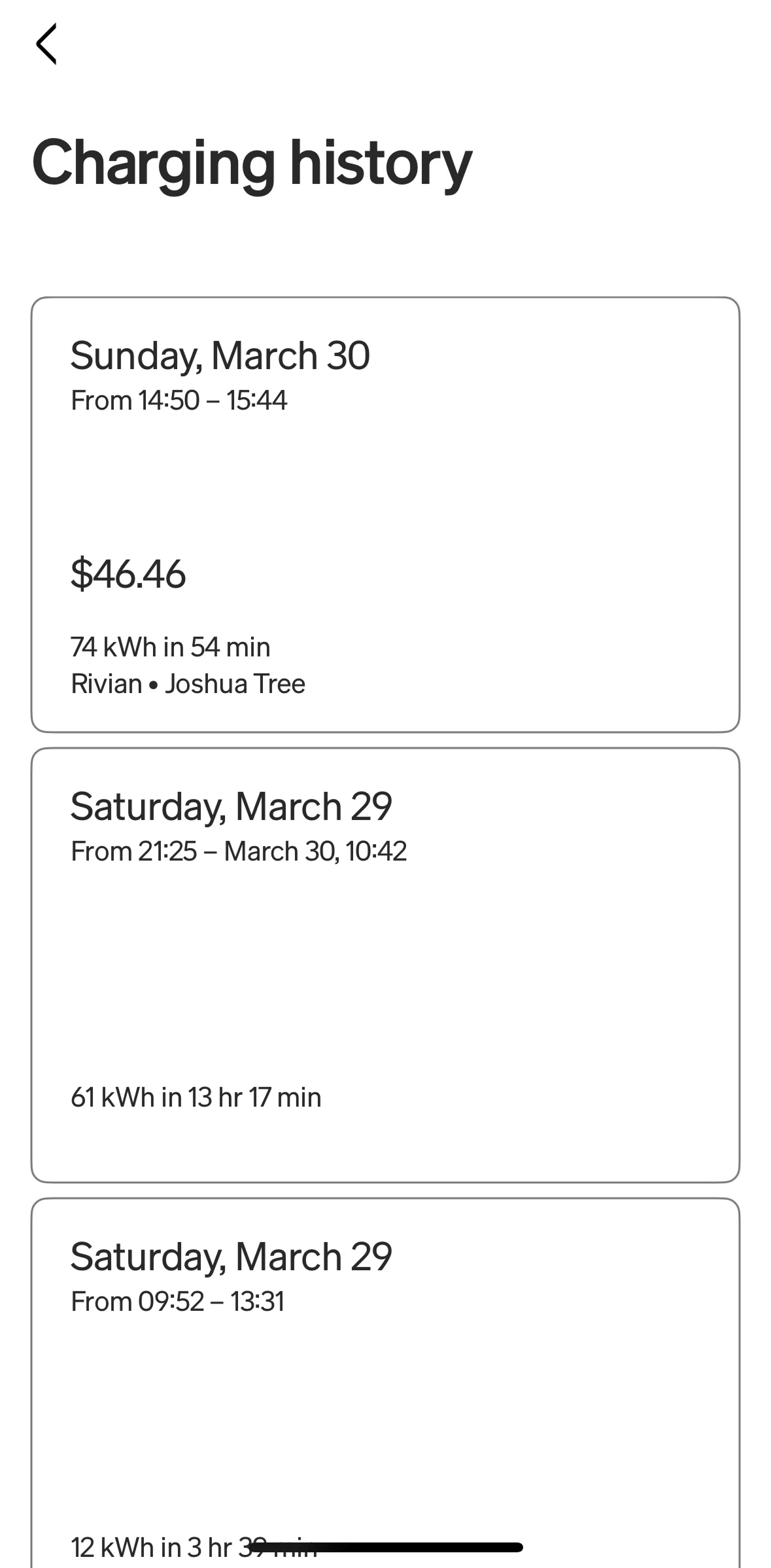 Rivian Screen screen in the Charging detail flow