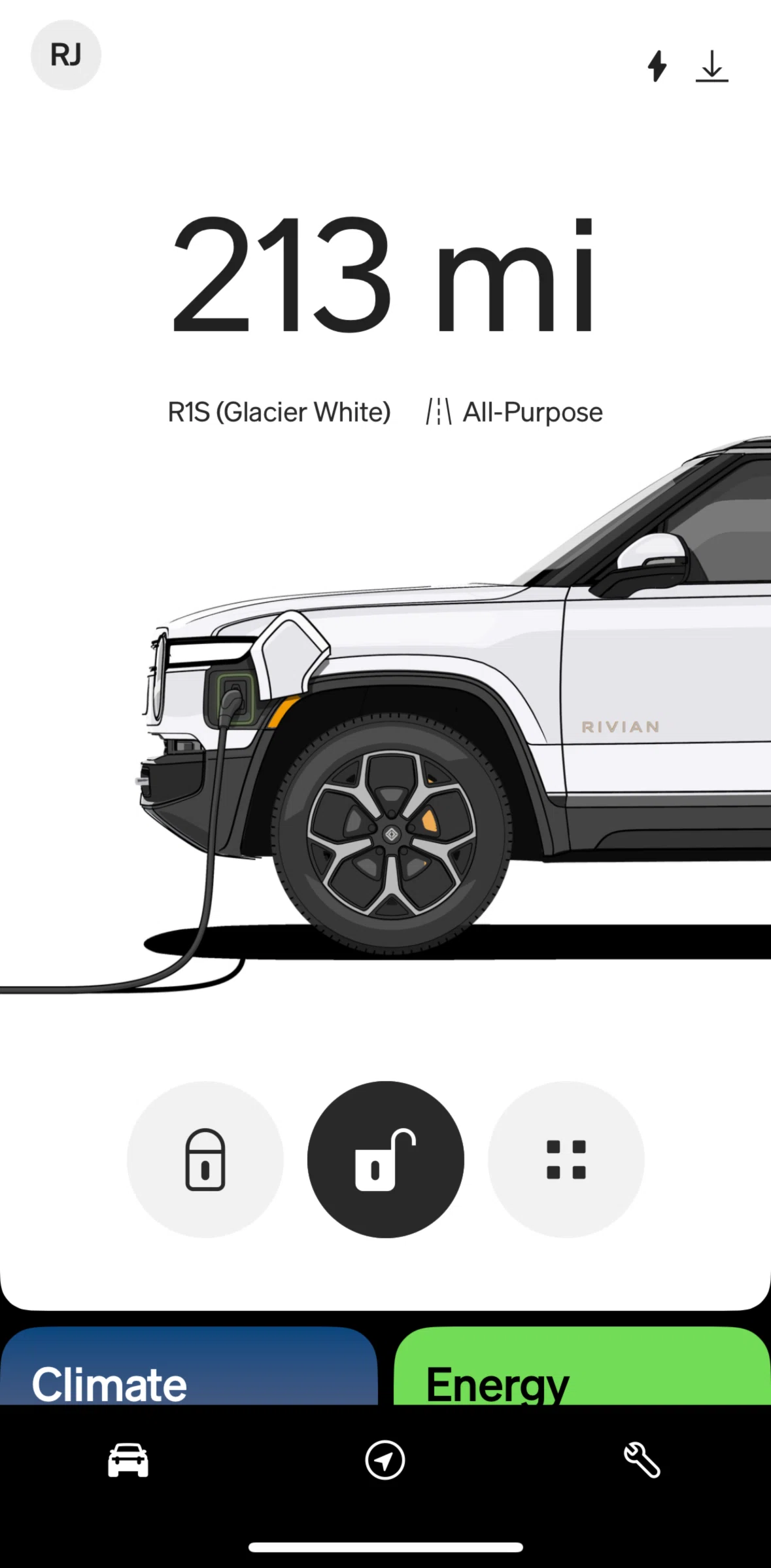 Rivian Screen screen in the Charging flow
