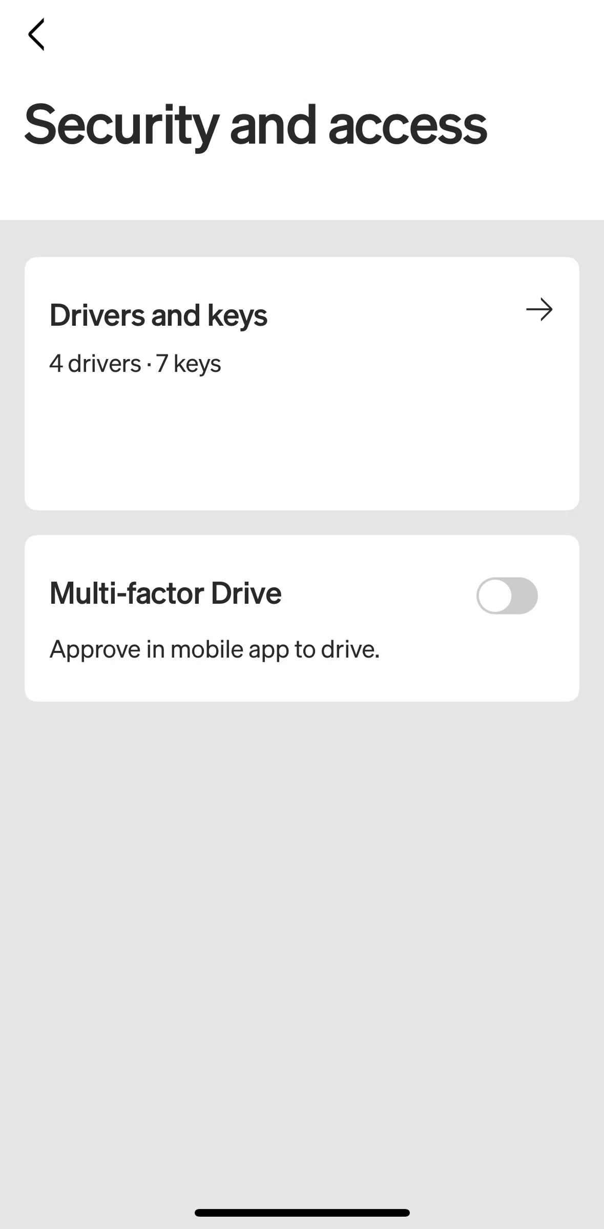 Rivian Screen screen in the Drivers and keys flow