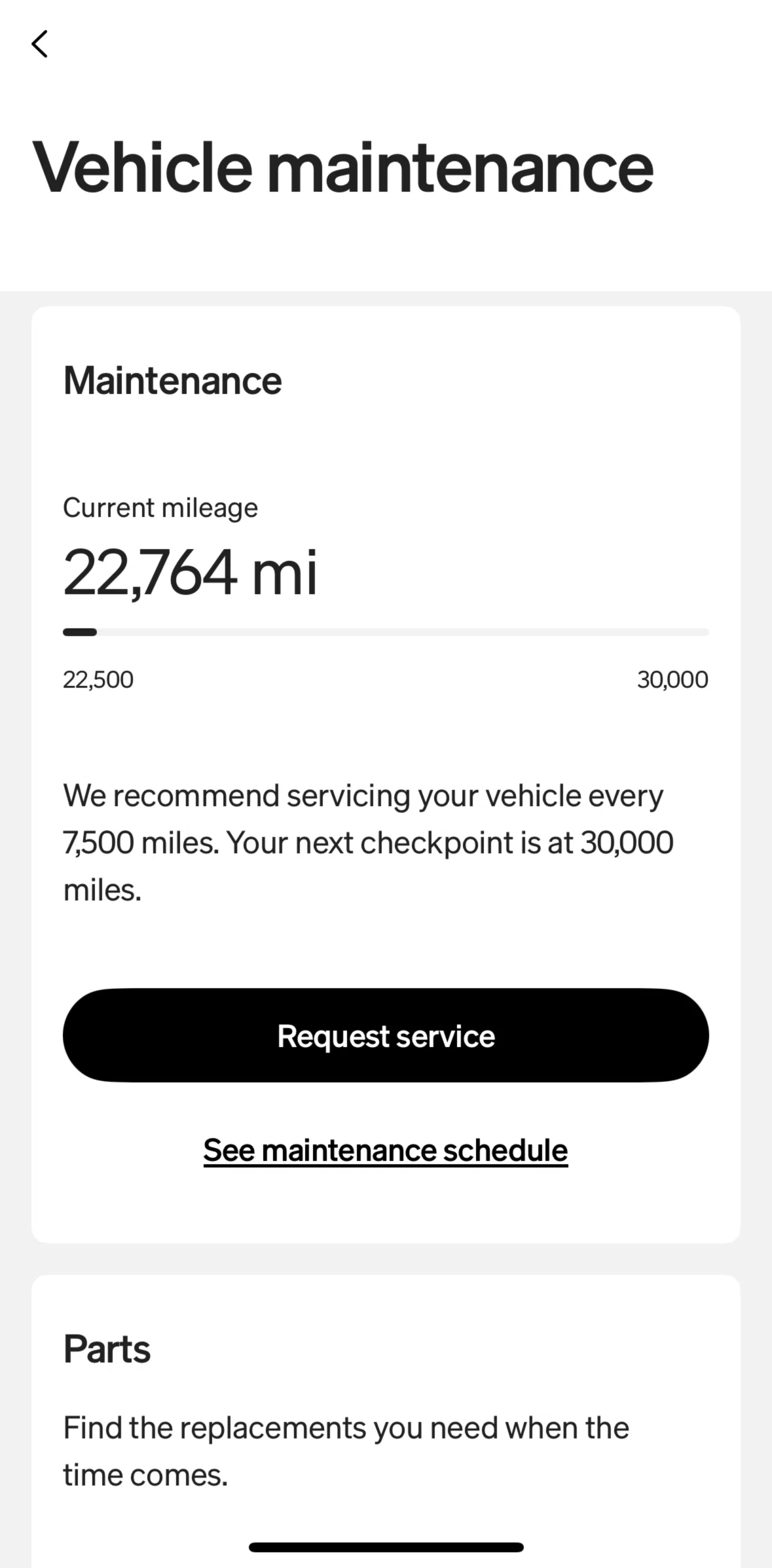 Rivian Screen screen in the Maintenance schedule flow