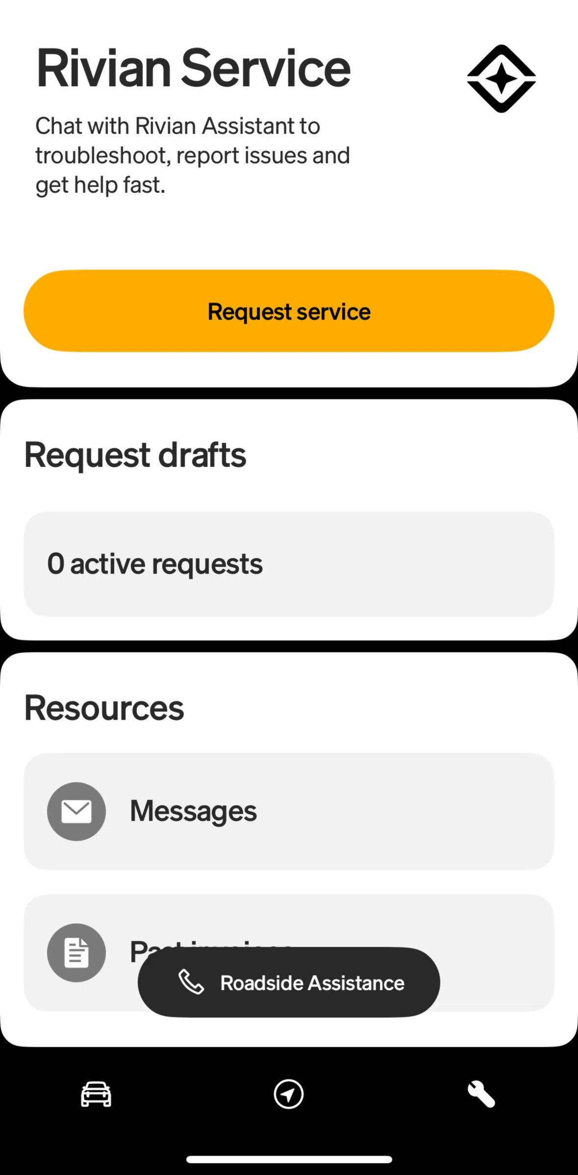 Rivian Screen screen in the Requesting service flow