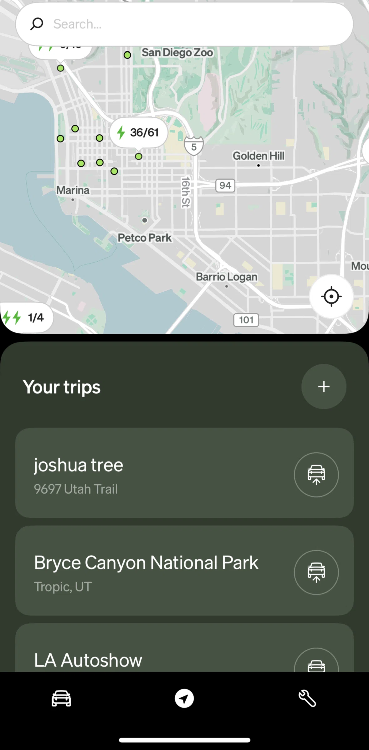 Rivian Screen screen in the Searching a location flow