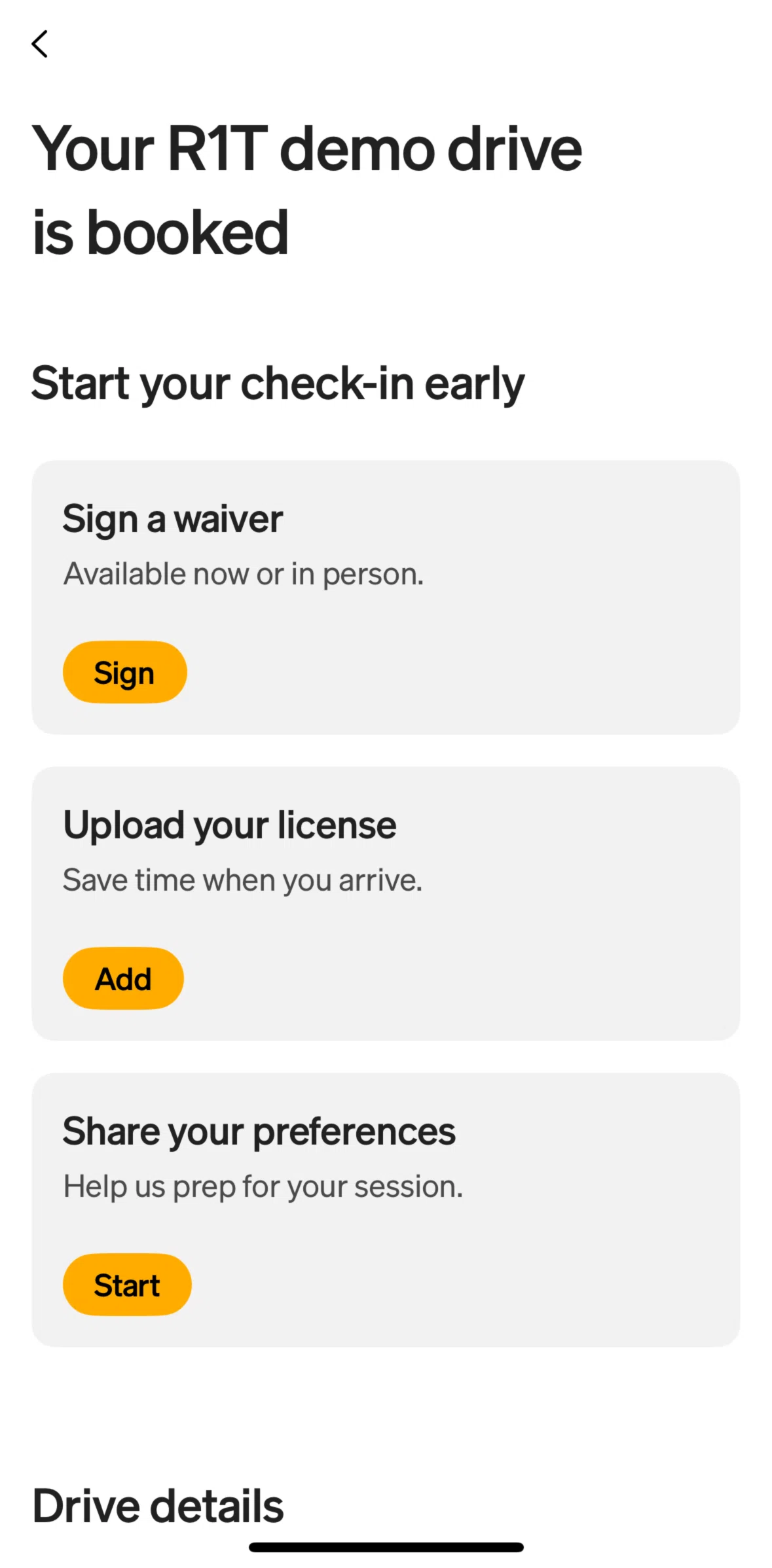 Rivian Screen screen in the Sign a waiver flow