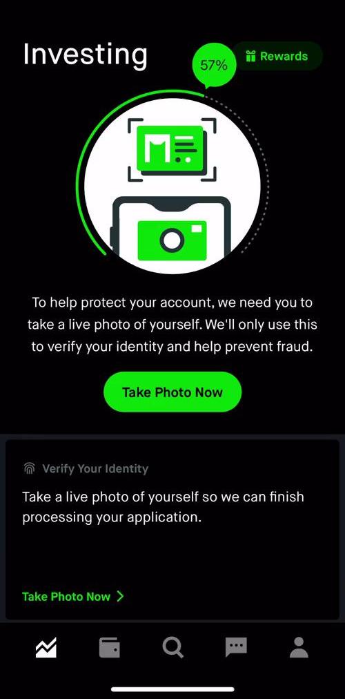Robinhood Home screen in the Inviting People flow