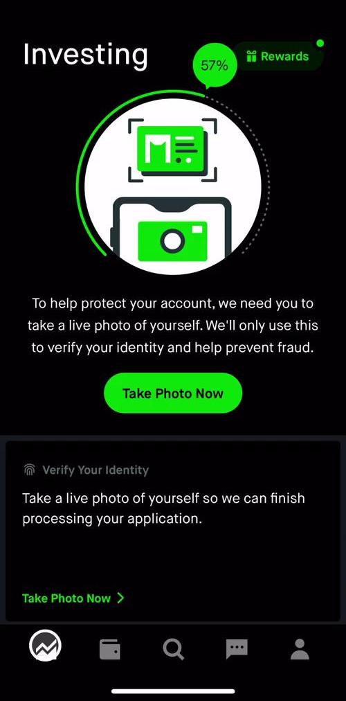 Robinhood Home screen in the Saving flow