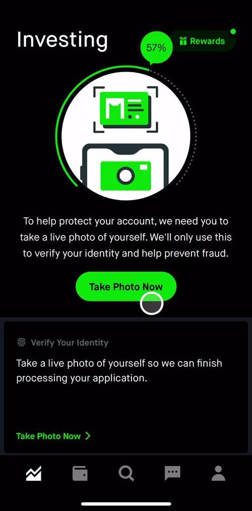 Robinhood Home screen in the Searching flow
