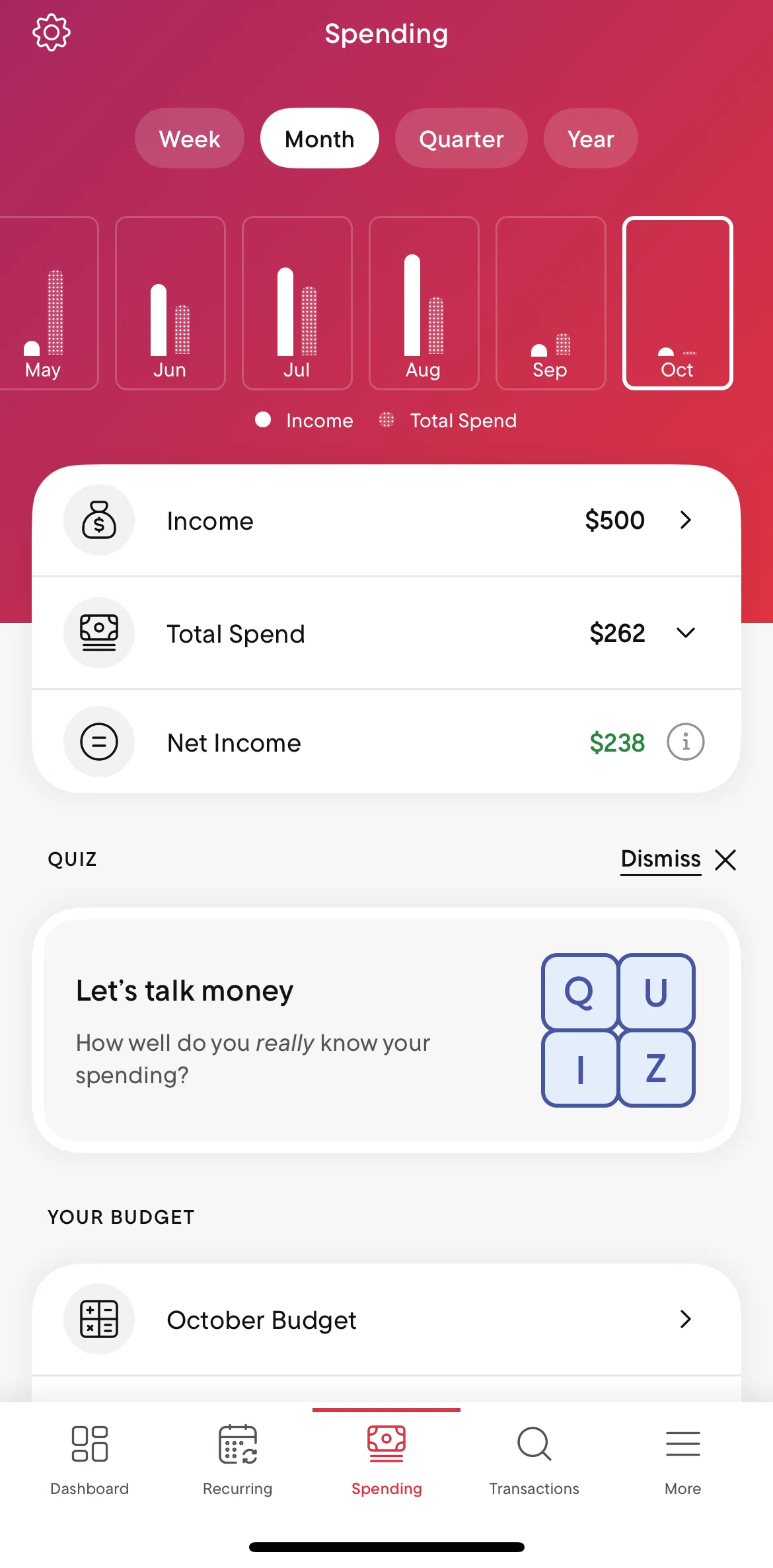 Rocket Money Screen screen in the Completing a quiz flow