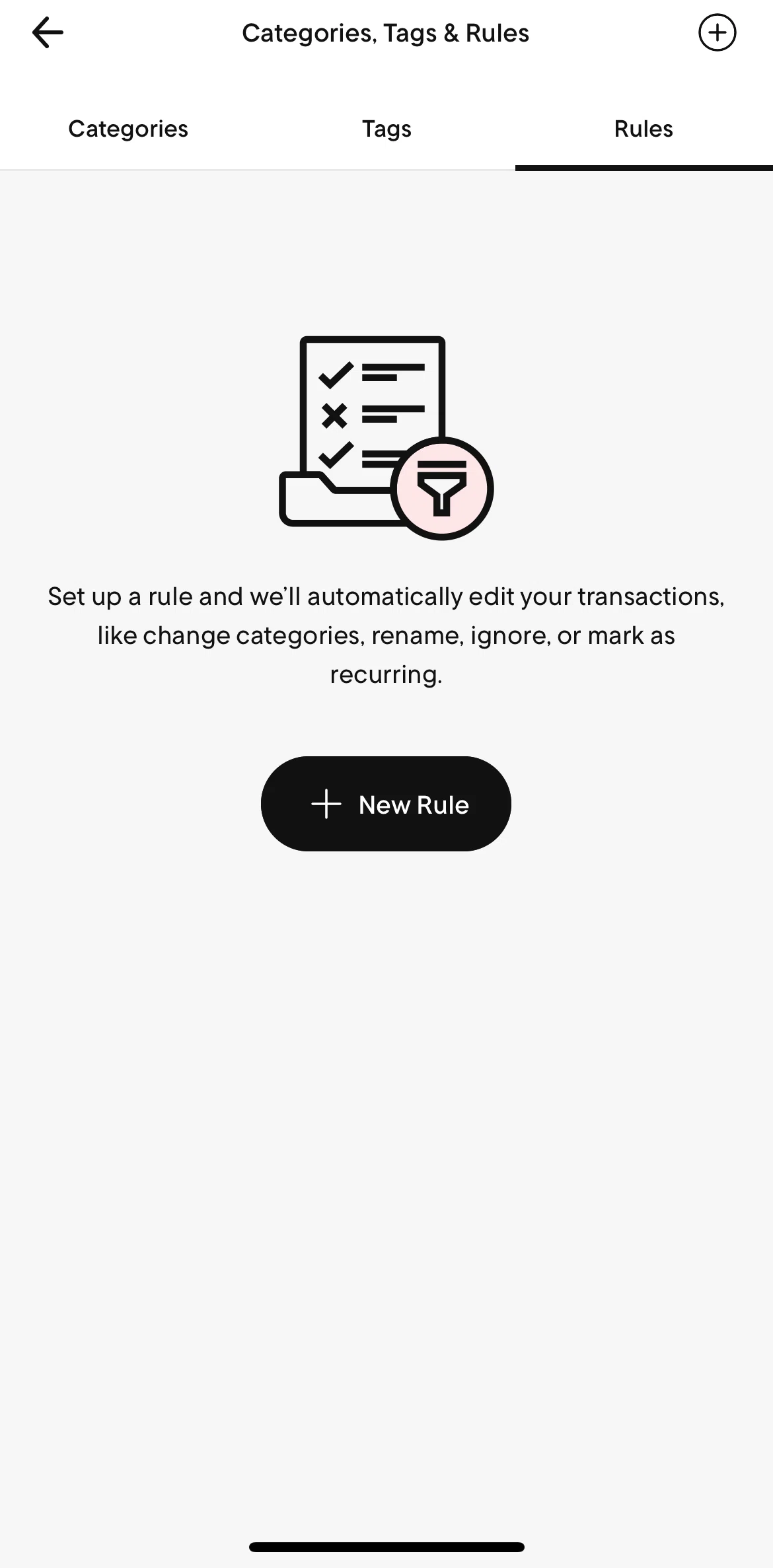 Rocket Money Screen screen in the Creating a rule flow