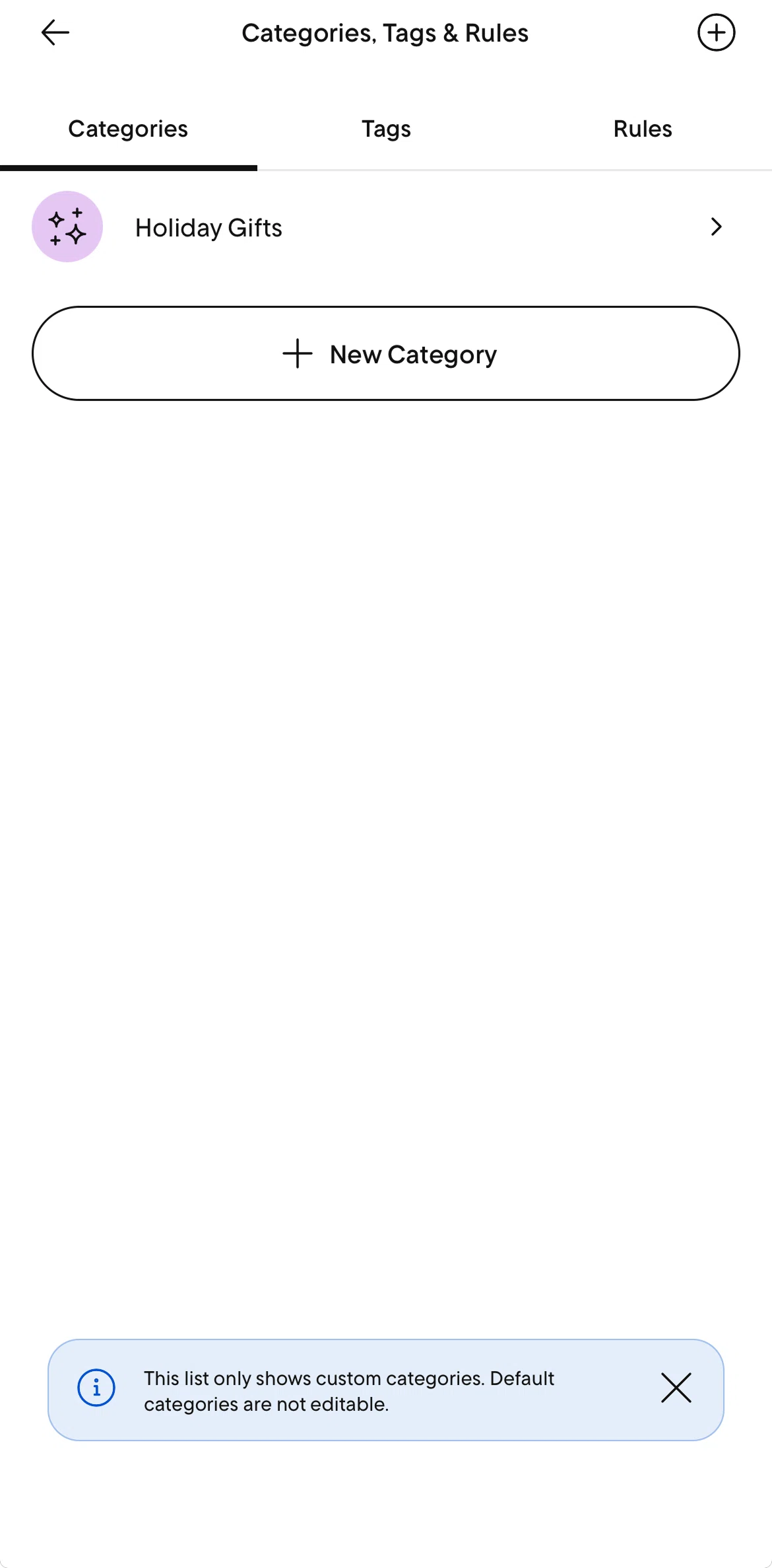 Rocket Money Screen screen in the Deleting a category flow