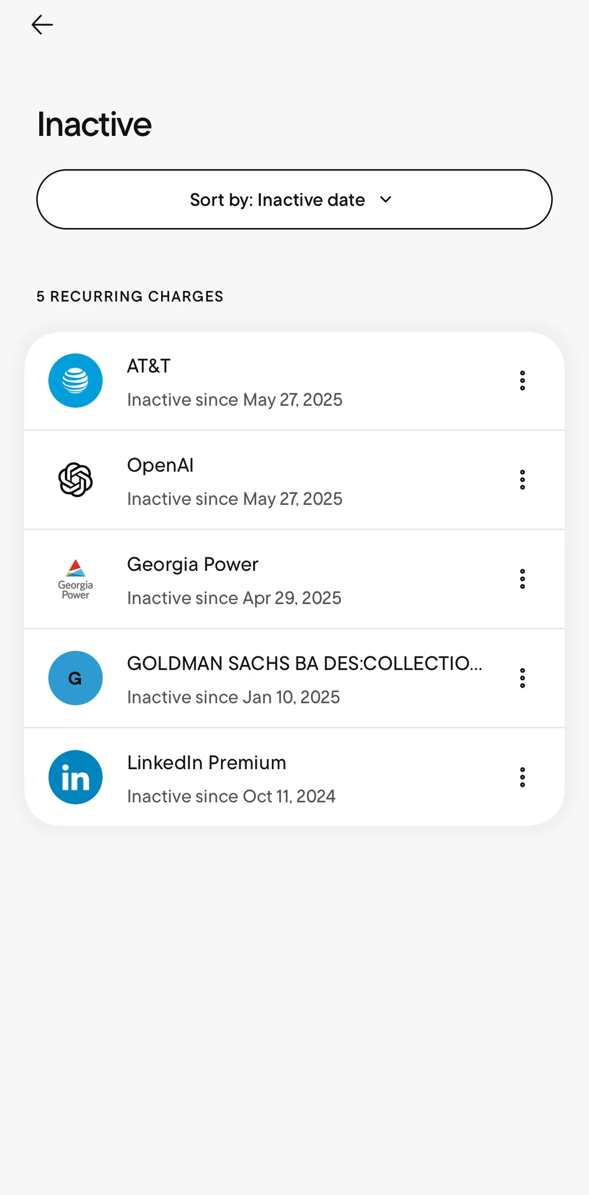 Rocket Money Screen screen in the Deleting an inactive subscription flow