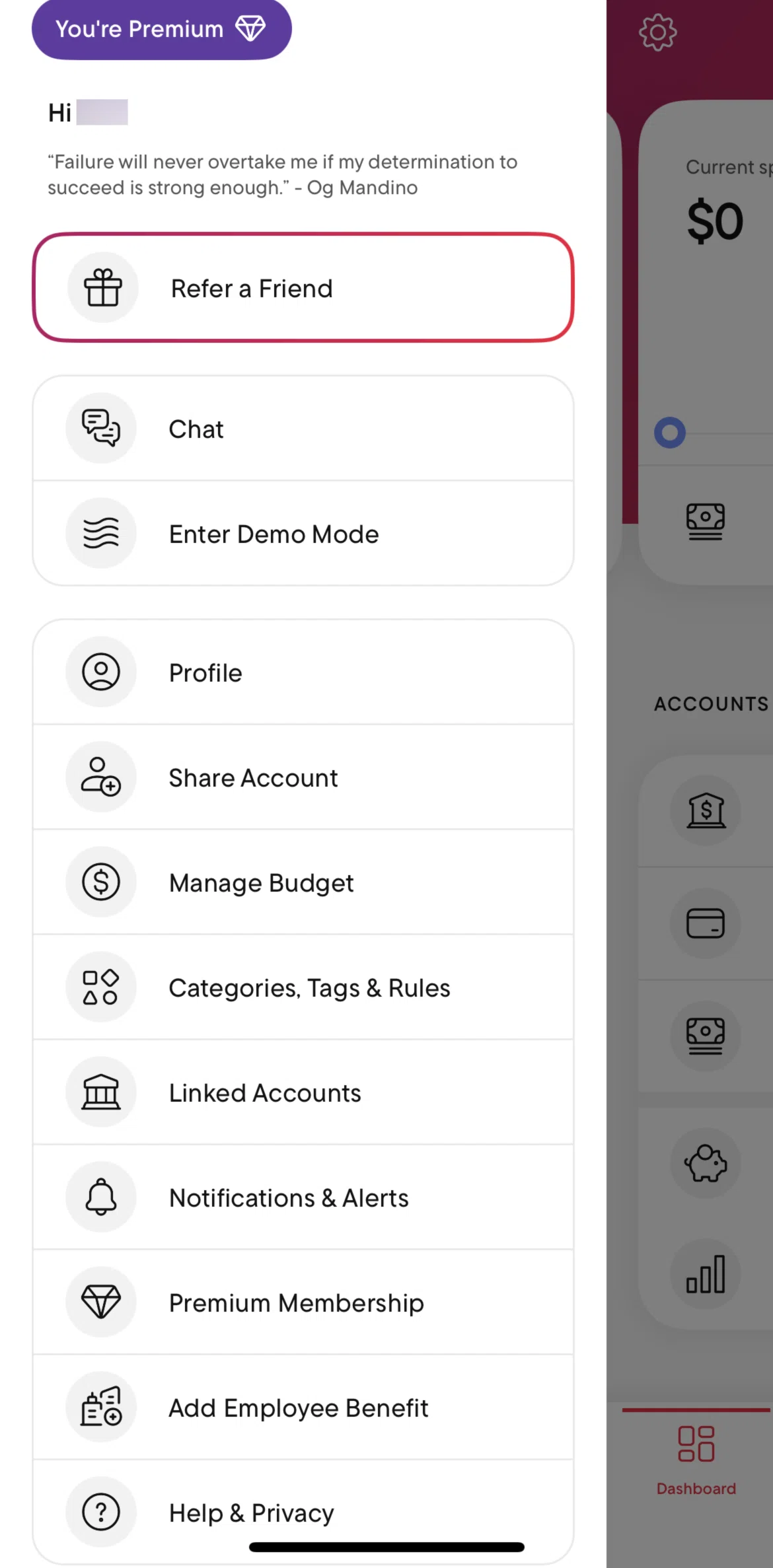 Rocket Money Screen screen in the Help & privacy flow