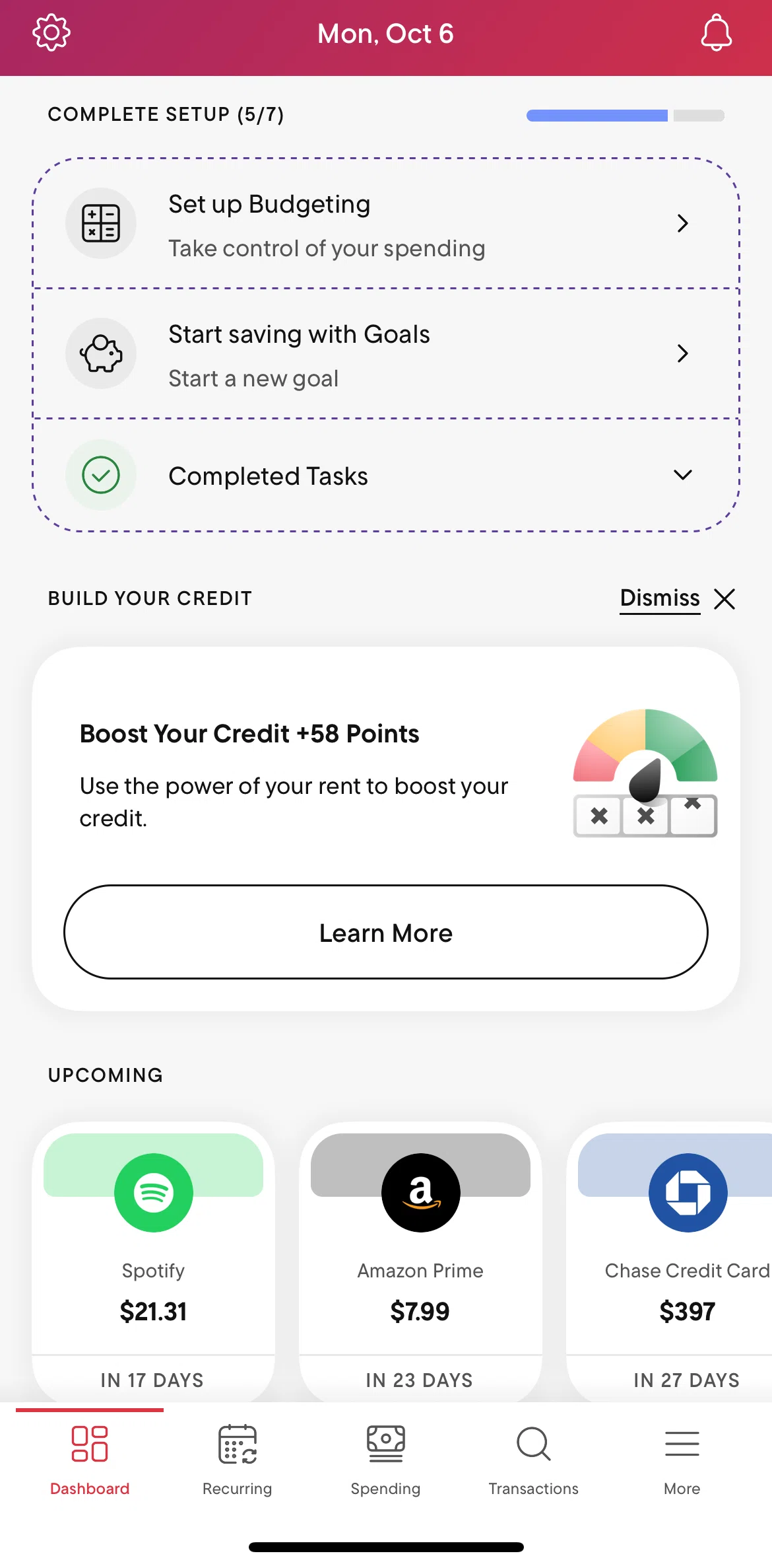 Rocket Money Screen screen in the Home flow