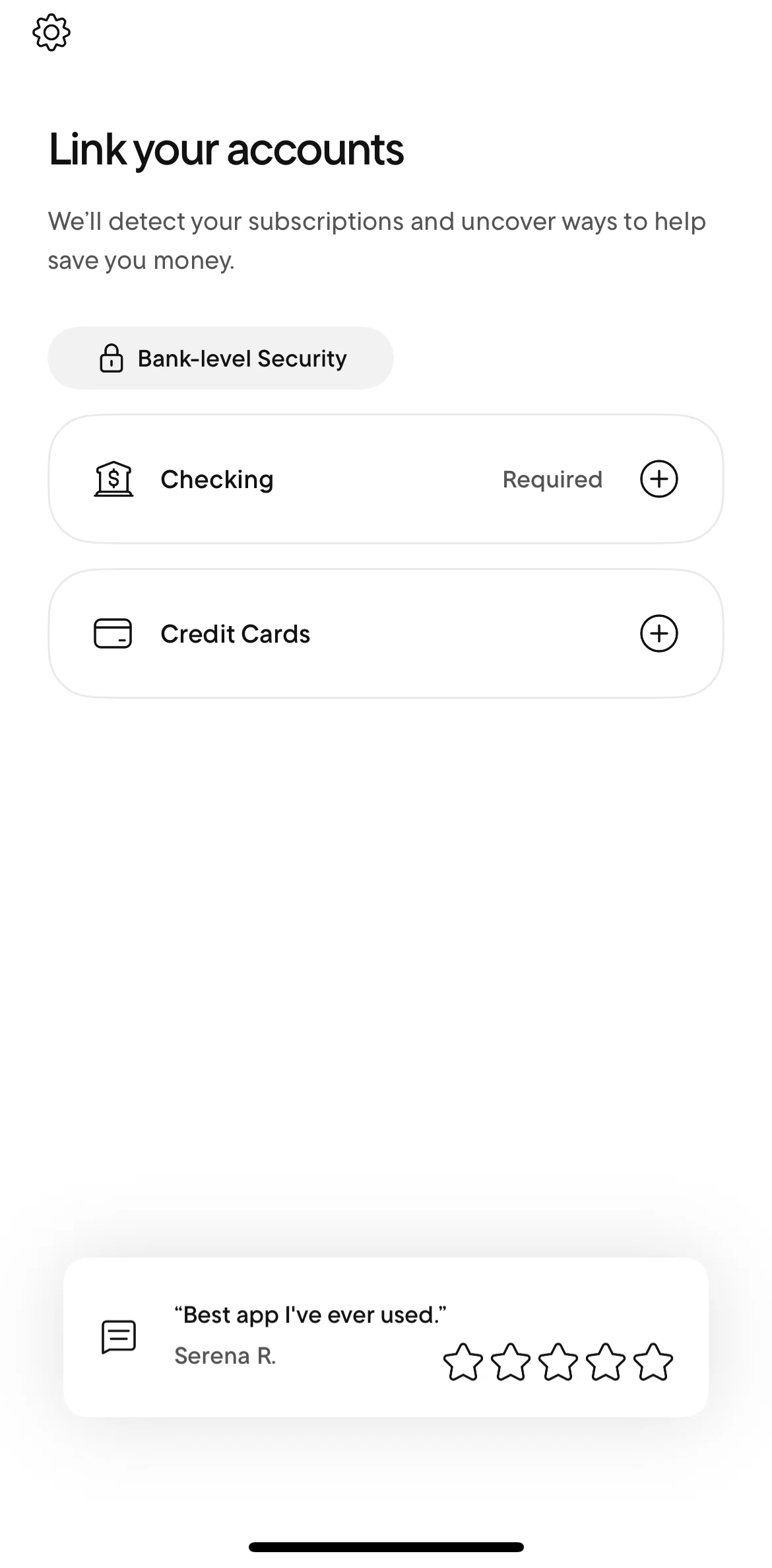 Rocket Money Screen screen in the Linking an account flow