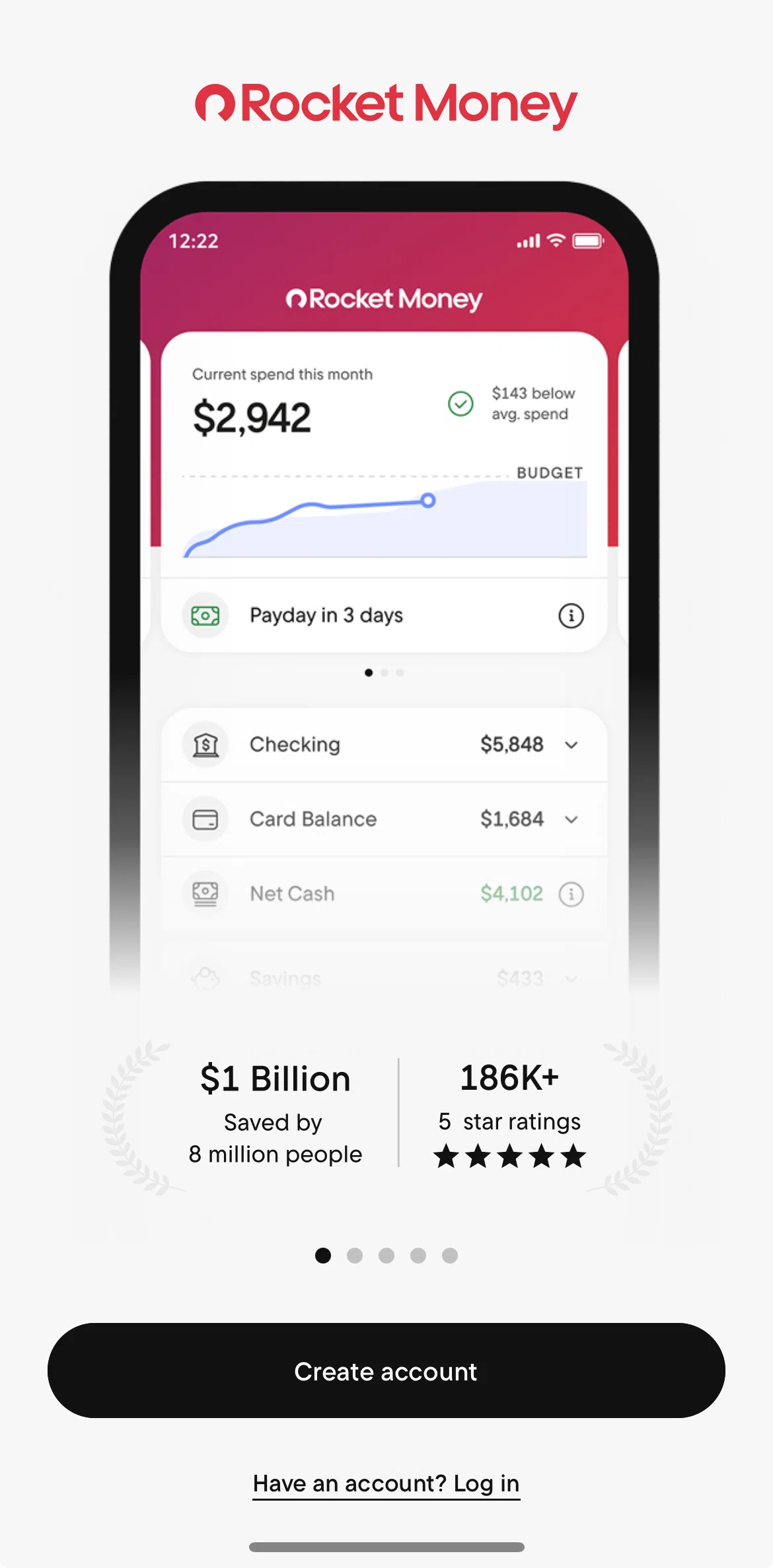 Rocket Money Screen screen in the Logging in flow