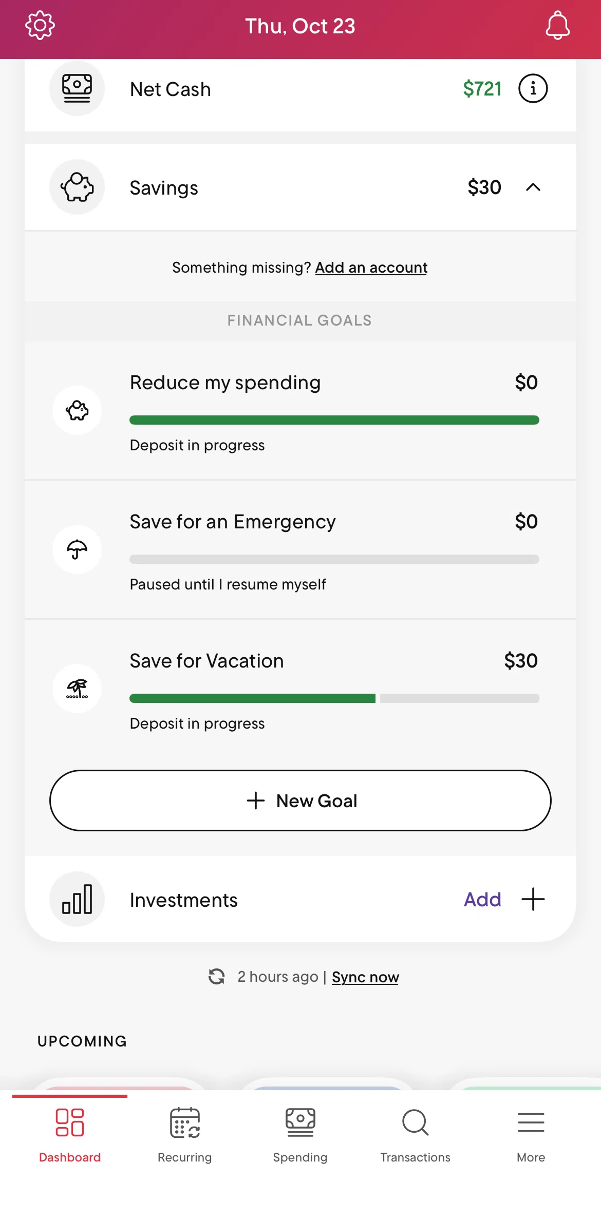 Rocket Money Screen screen in the Savings detail flow