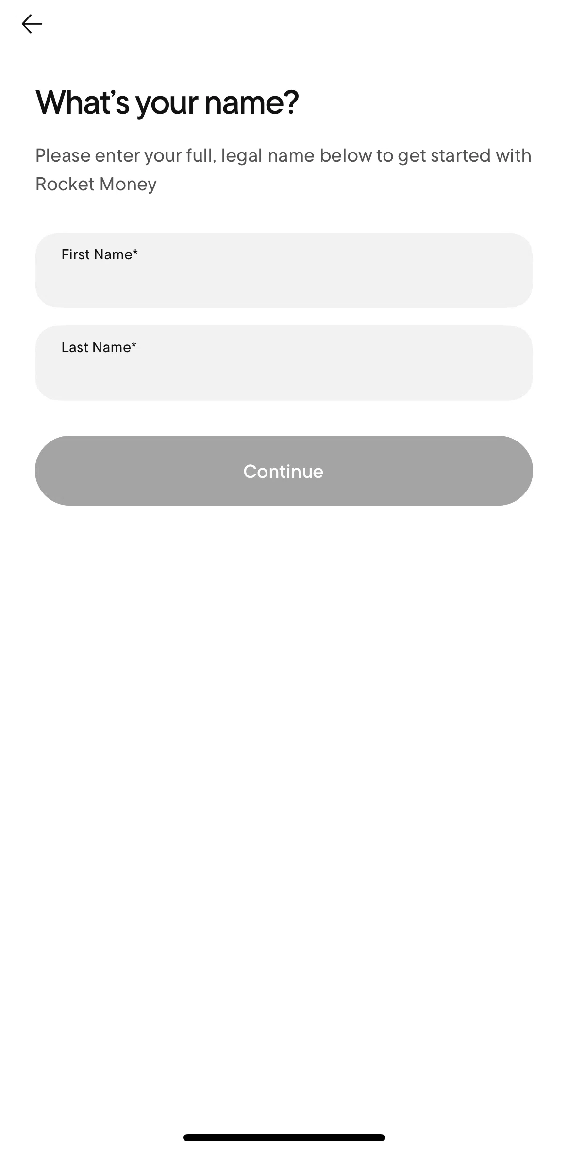 Rocket Money Screen screen in the Setting up account flow