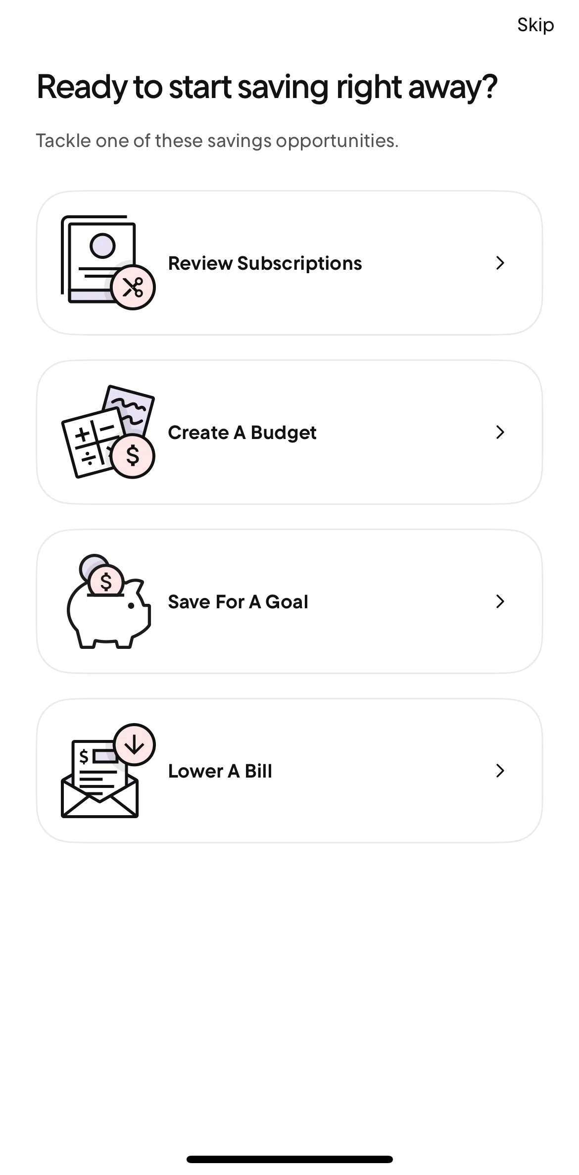 Rocket Money Screen screen in the Setting up commitment flow