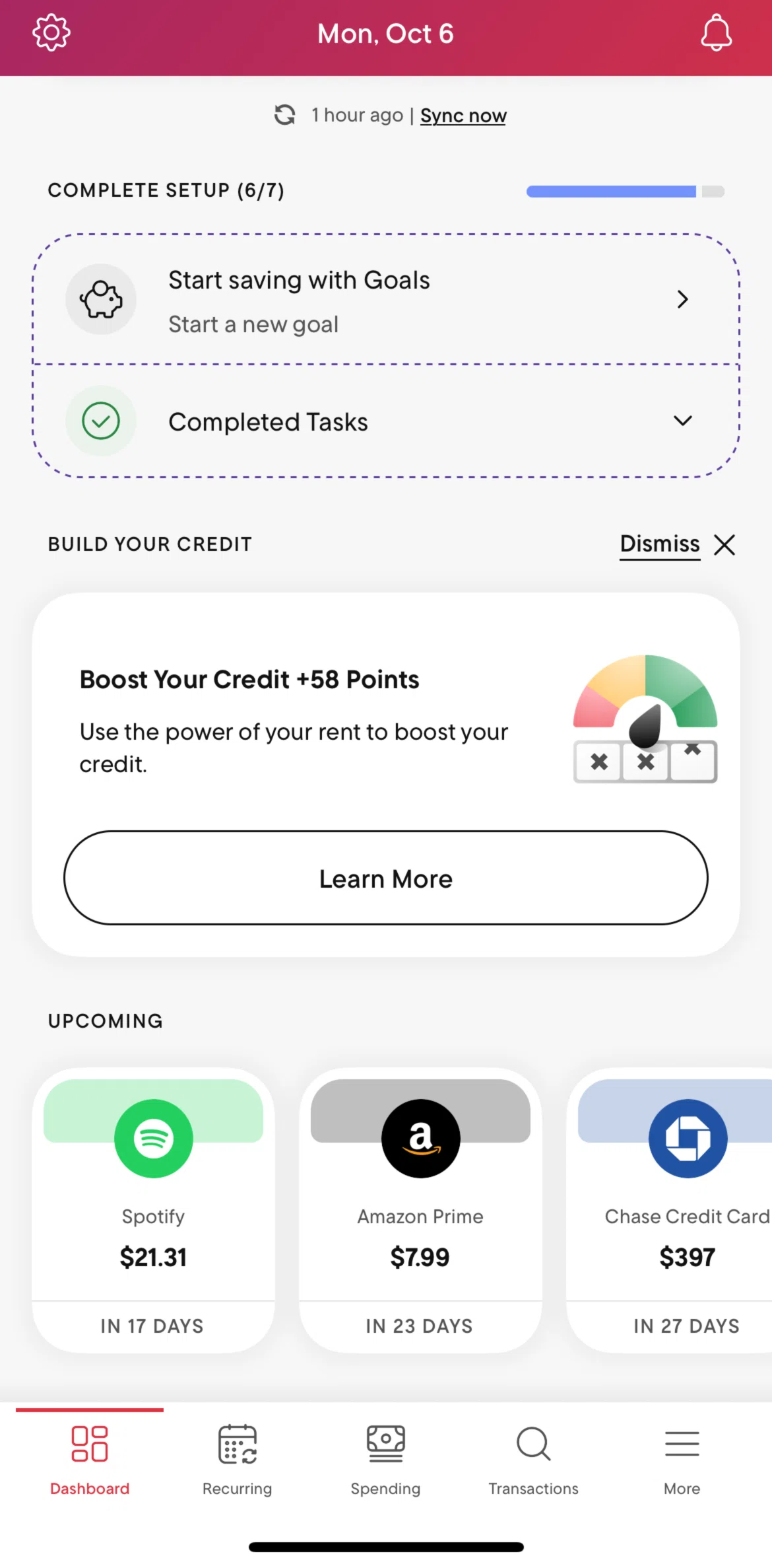 Rocket Money Screen screen in the Setting up saving goals (smart savings) flow