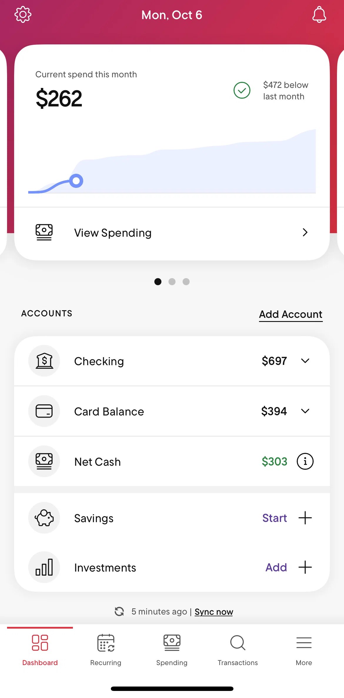 Rocket Money Screen screen in the Spending flow