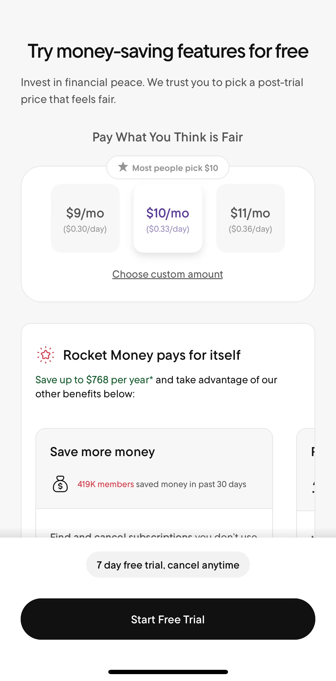 Rocket Money Screen screen in the Subscribing to Rocket Money flow