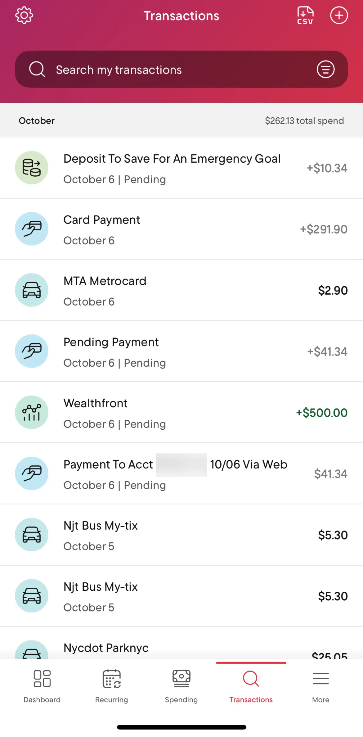 Rocket Money Screen screen in the Transaction detail flow