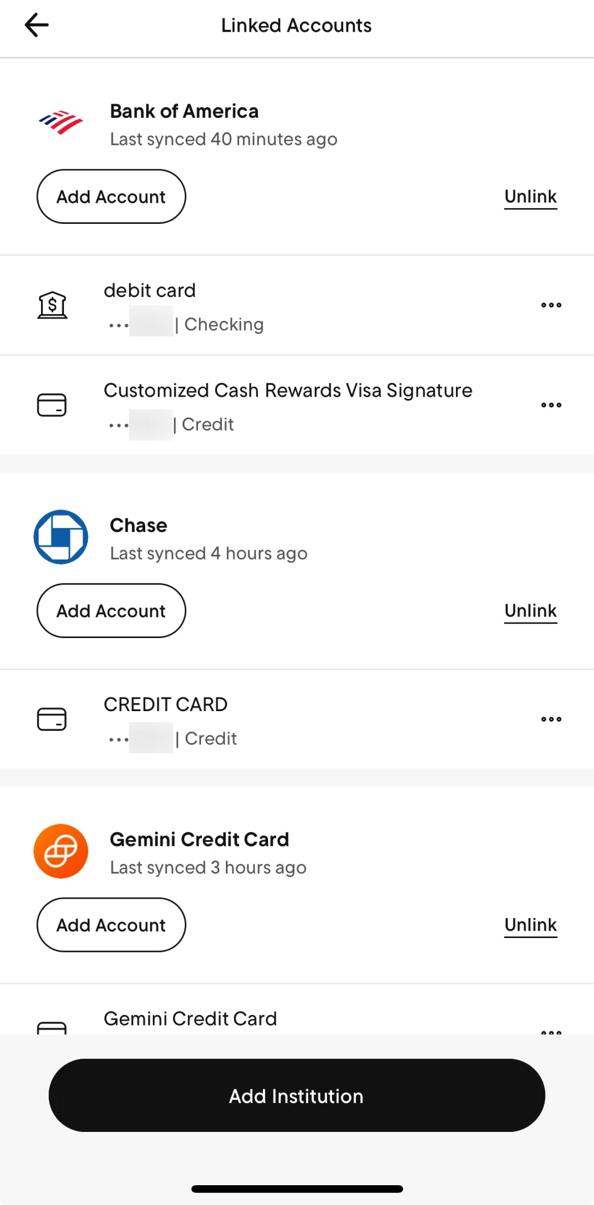 Rocket Money Screen screen in the View card flow